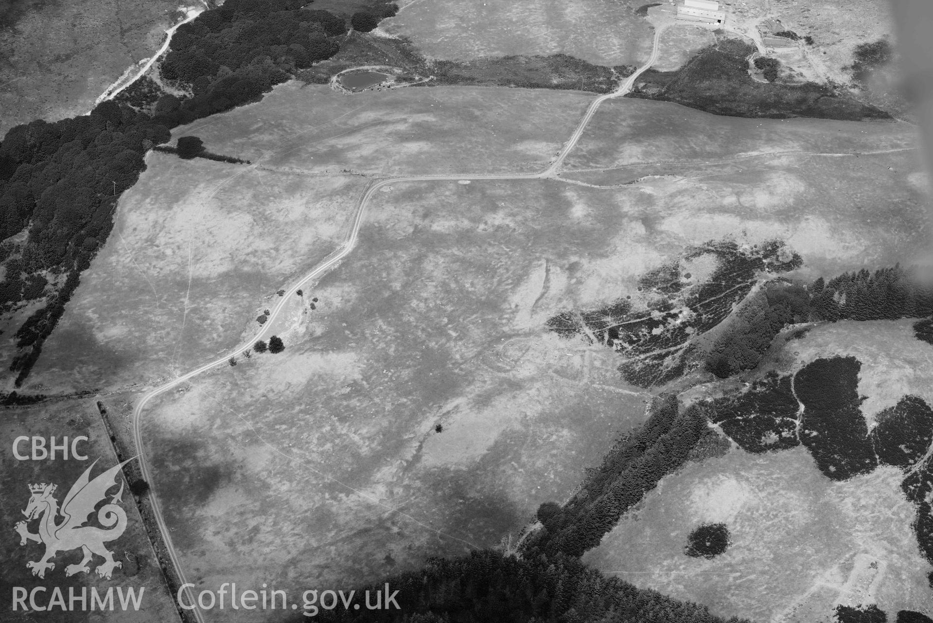 RCAHMW black and white oblique aerial photograph of Penlandoppa and Roman Road west of Carmarthen at Moor taken on 9 July 2018 by Toby Driver