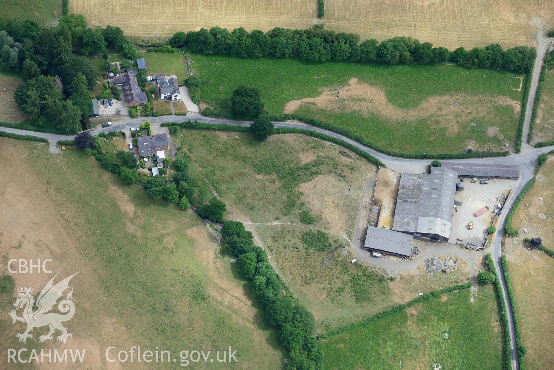 RCAHMW colour oblique aerial photograph of Wenallt Barn enclosures taken on 9 July 2018 by Toby Driver