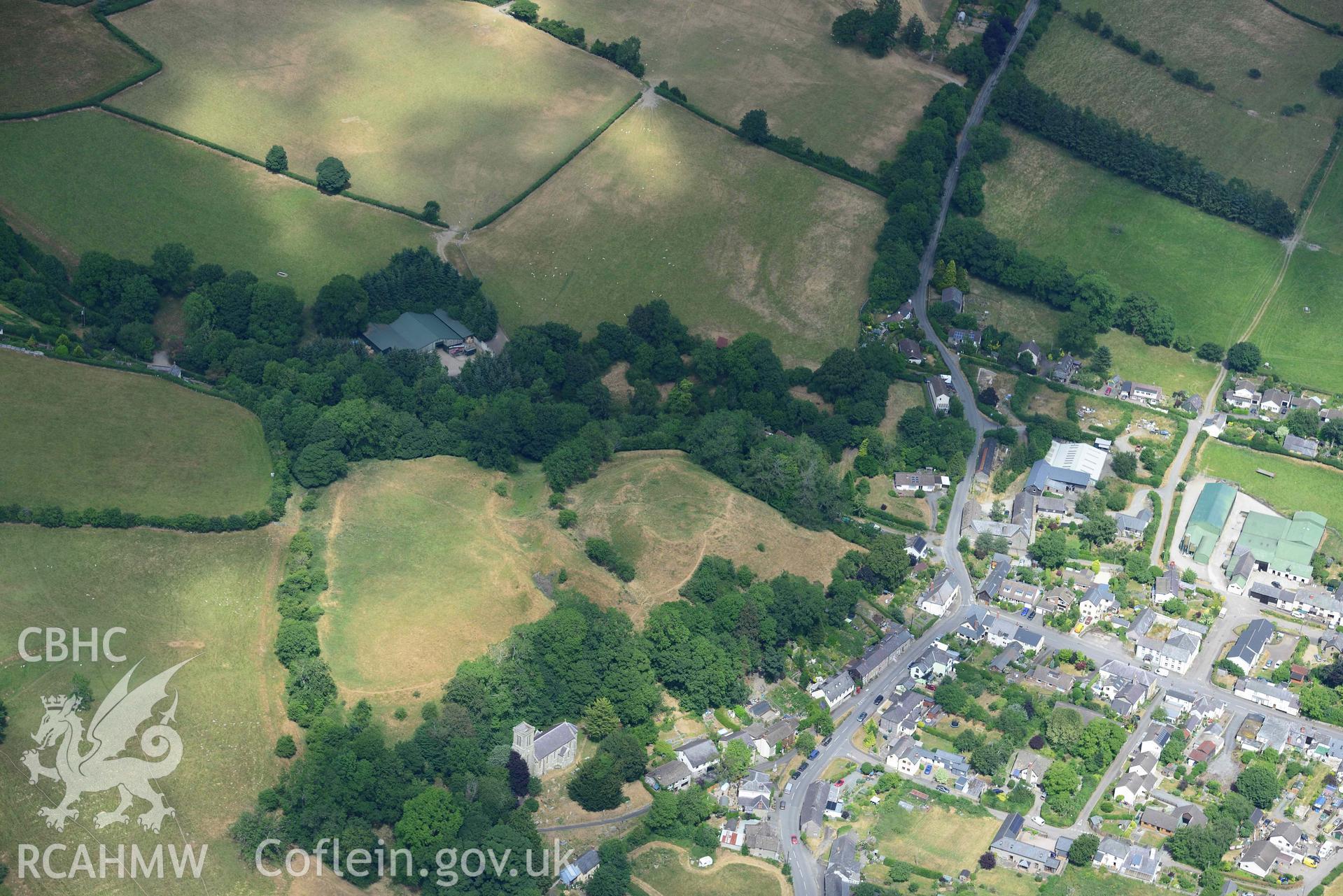 RCAHMW colour oblique aerial photograph of  New Radnor Town and Castle taken on 9 July 2018 by Toby Driver