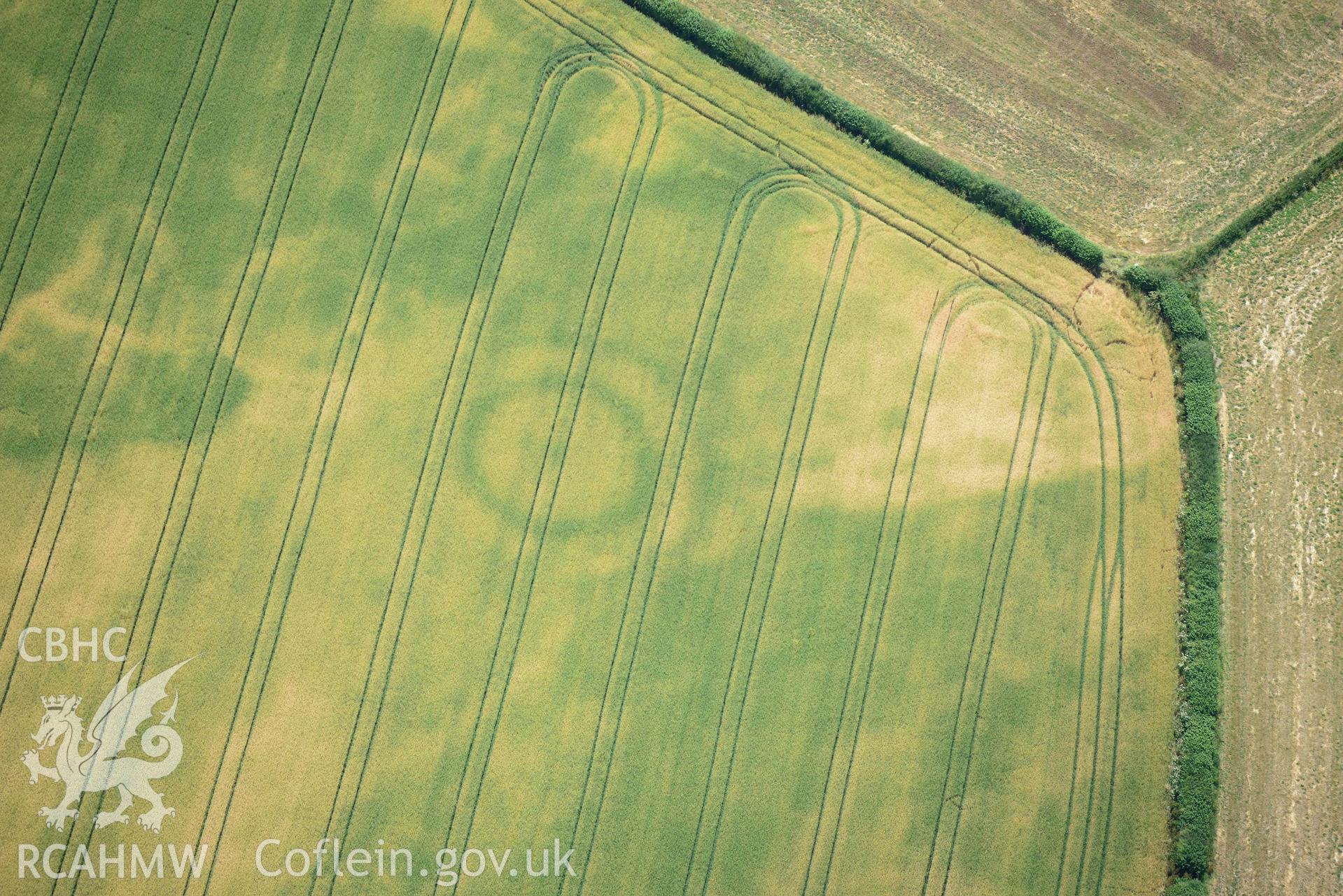 RCAHMW colour oblique aerial photograph of Rough close ring ditch taken on 9 July 2018 by Toby Driver