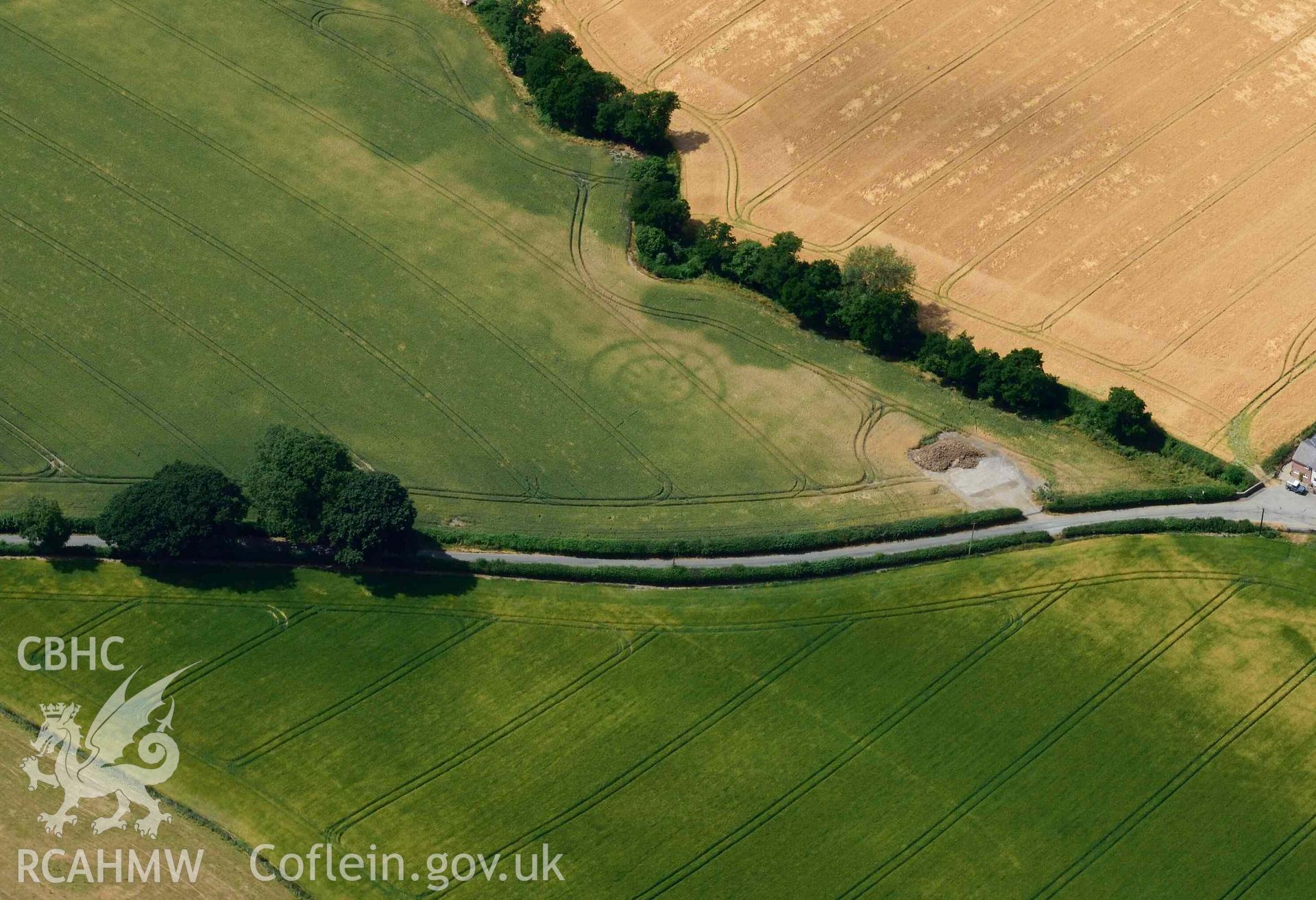 RCAHMW colour oblique aerial photograph of Walton ring ditch or timber circle  taken on 9 July 2018 by Toby Driver