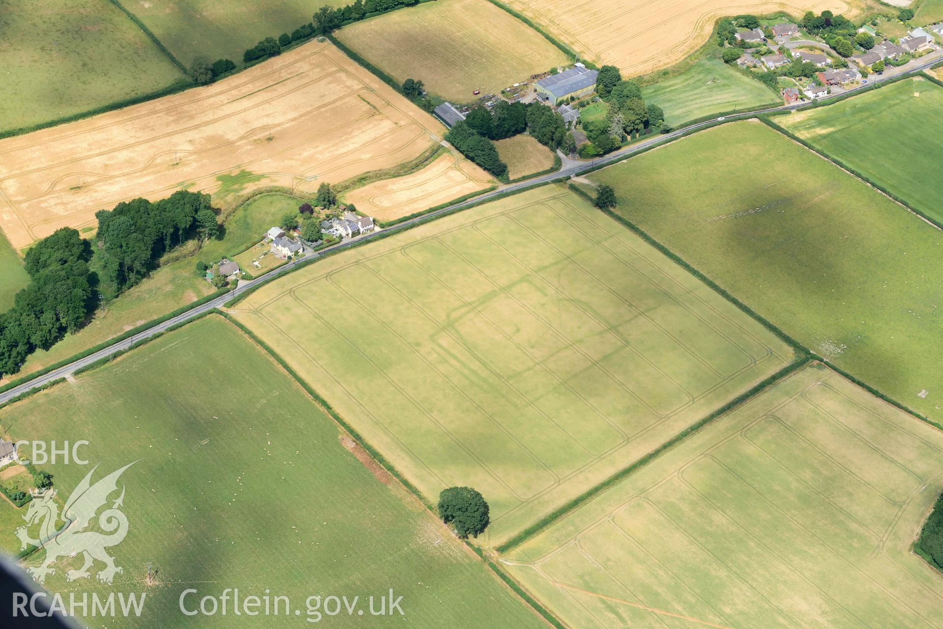 RCAHMW black and white oblique aerial photograph of Walton Green Cursus and Walton Green enclosure complex taken on 9 July 2018 by Toby Driver