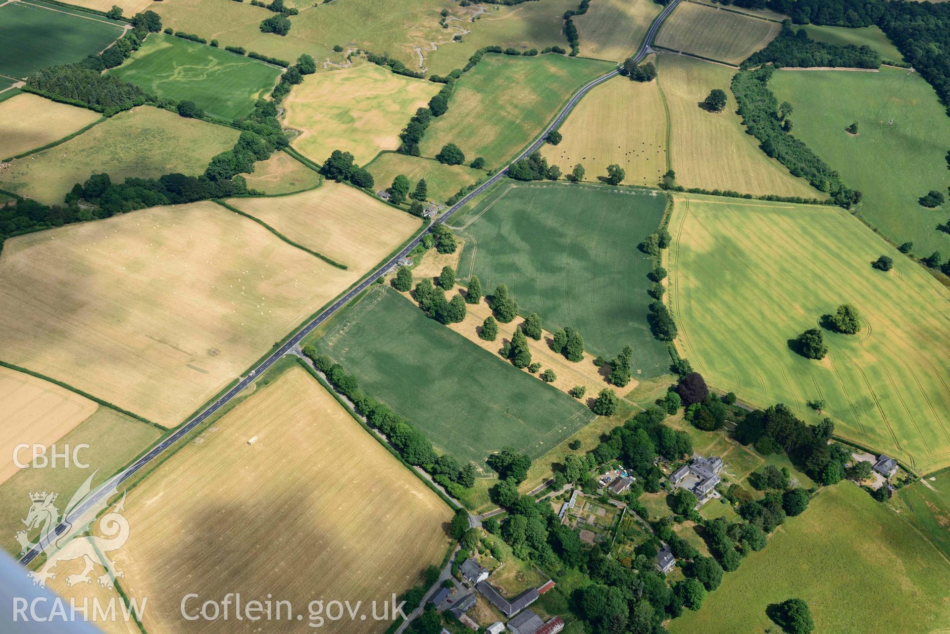 RCAHMW colour oblique aerial photograph of Harpton Fortlet taken on 9 July 2018 by Toby Driver