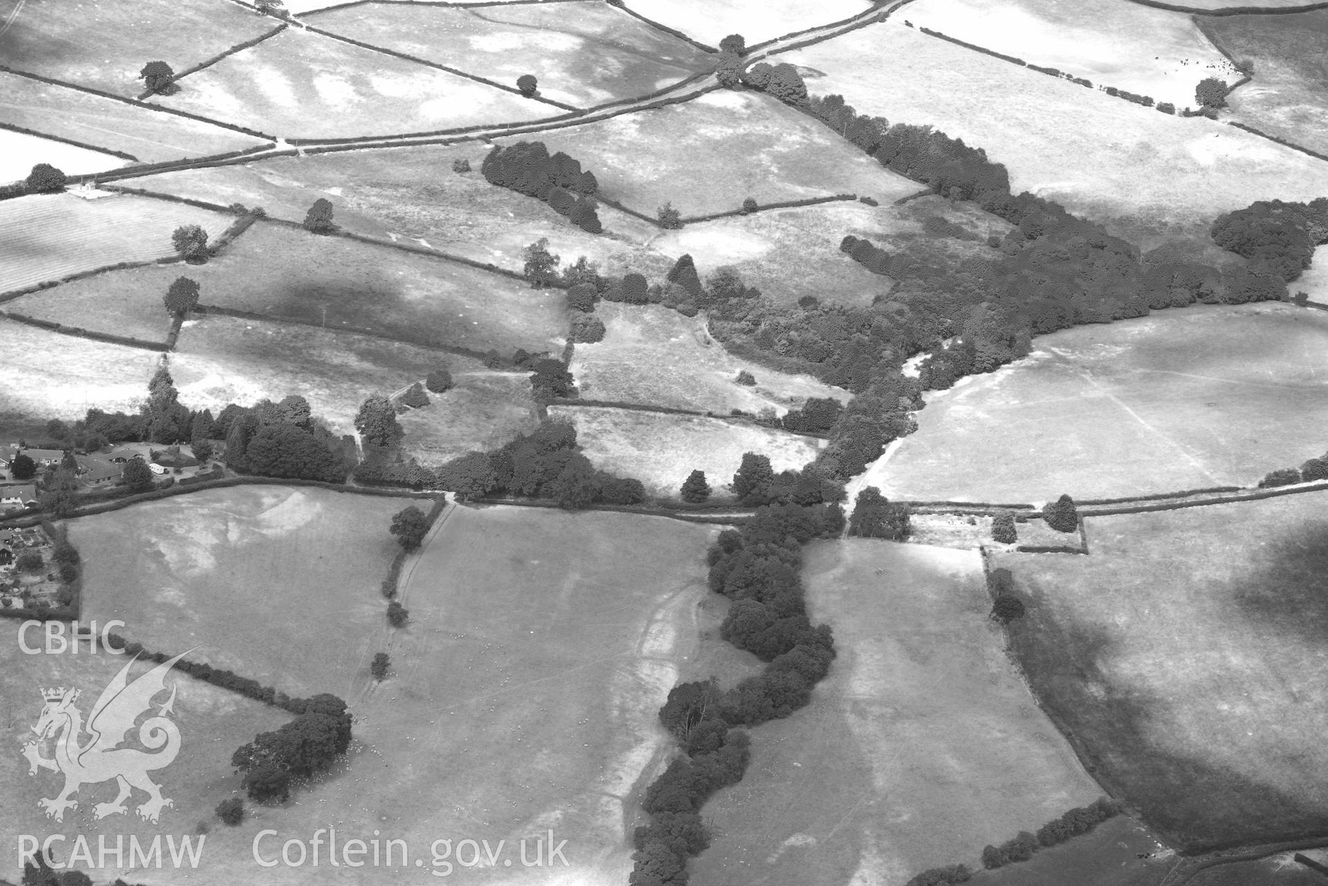 RCAHMW colour oblique aerial photograph of Painscastle ring ditch taken on 9 July 2018 by Toby Driver