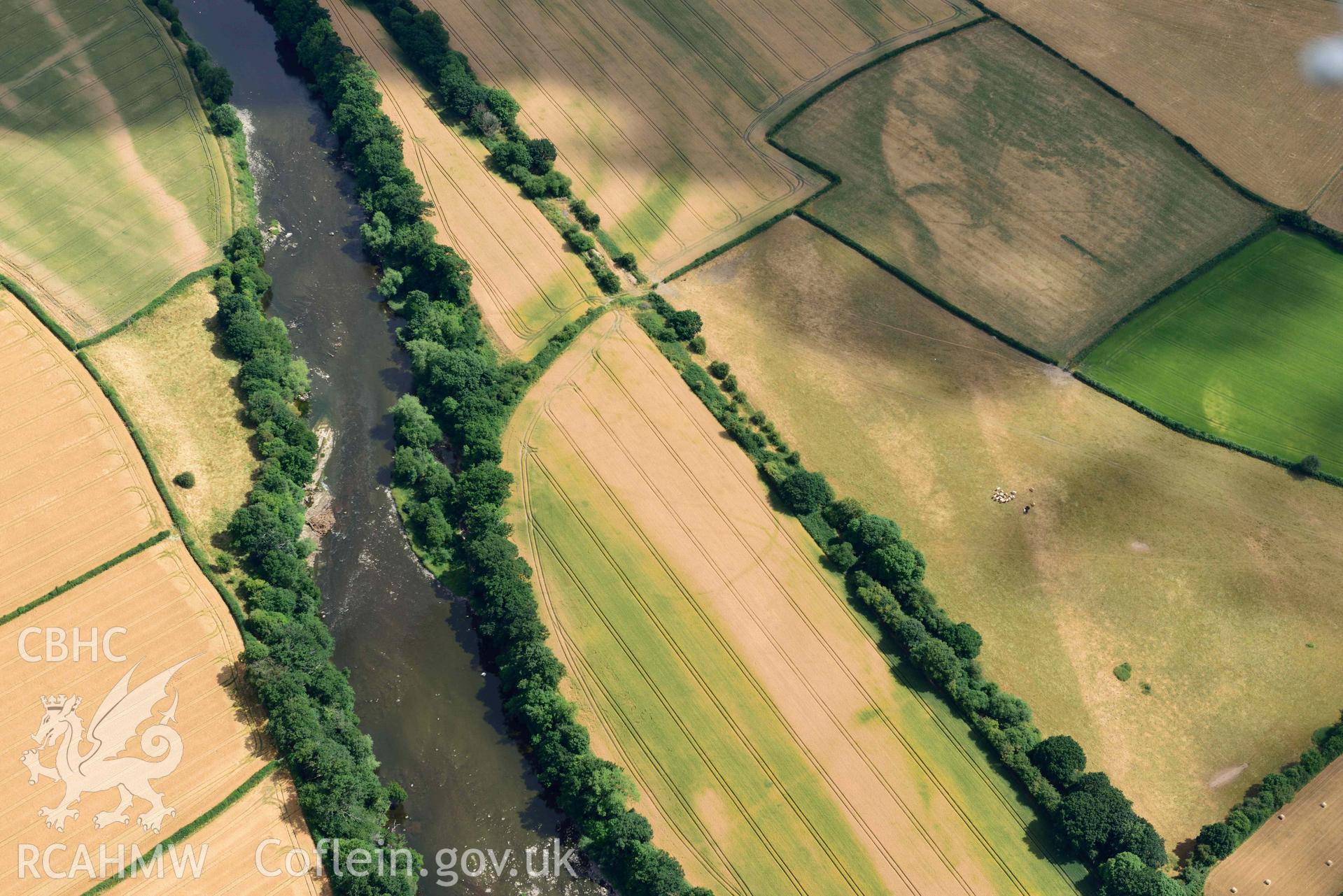 RCAHMW colour oblique aerial photograph of Early fields at Llyswen taken on 9 July 2018 by Toby Driver