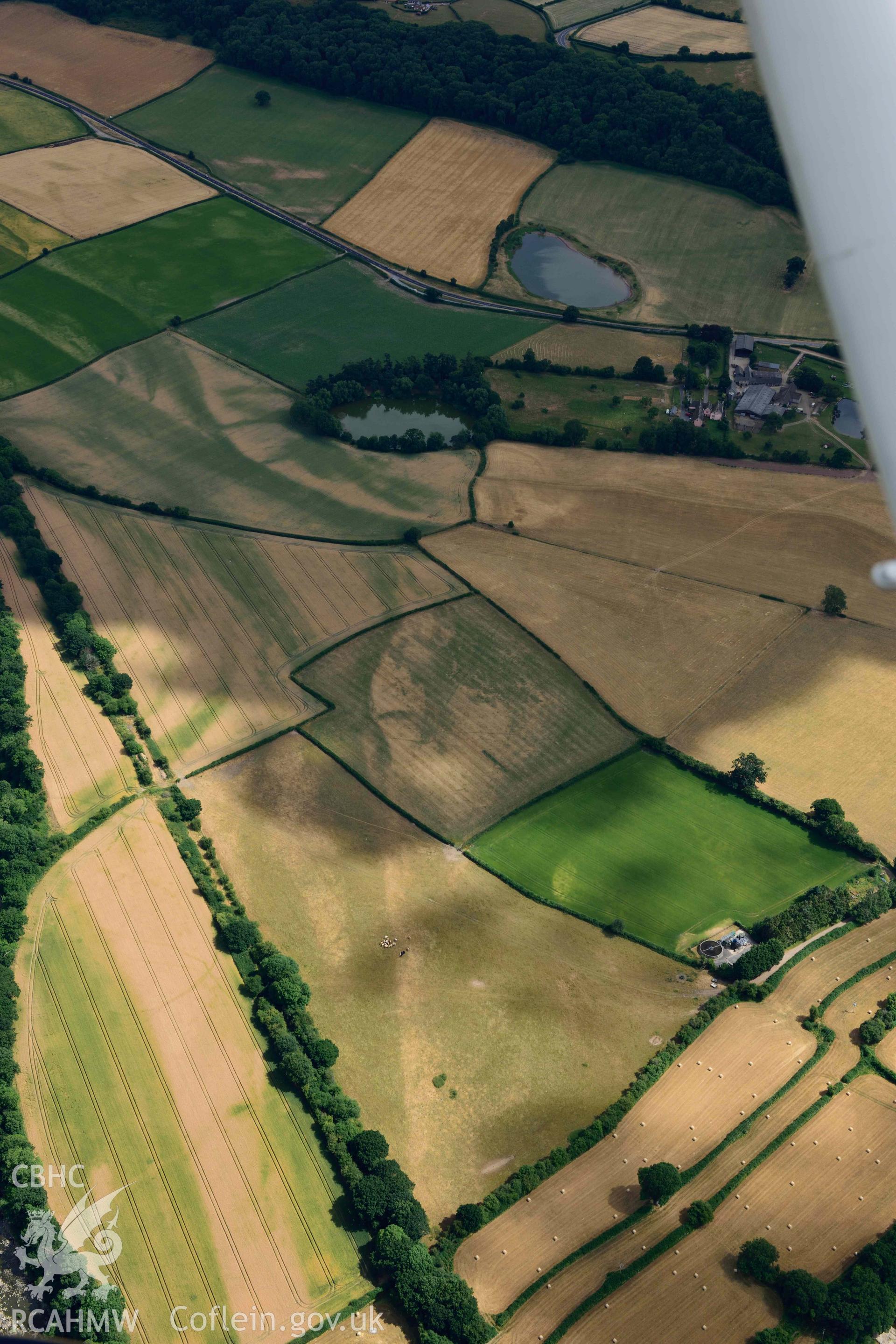 RCAHMW colour oblique aerial photograph of Early fields at Llyswen taken on 9 July 2018 by Toby Driver