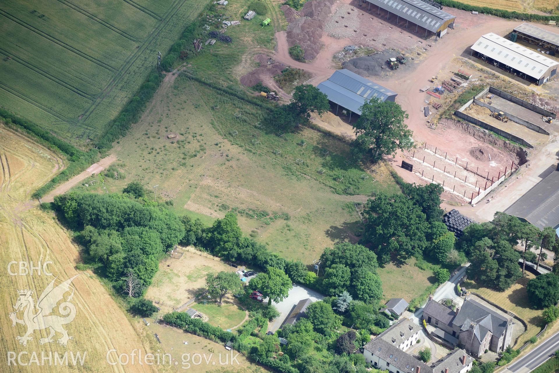 RCAHMW colour oblique aerial photograph of Trebarried house and gardens taken on 9 July 2018 by Toby Driver