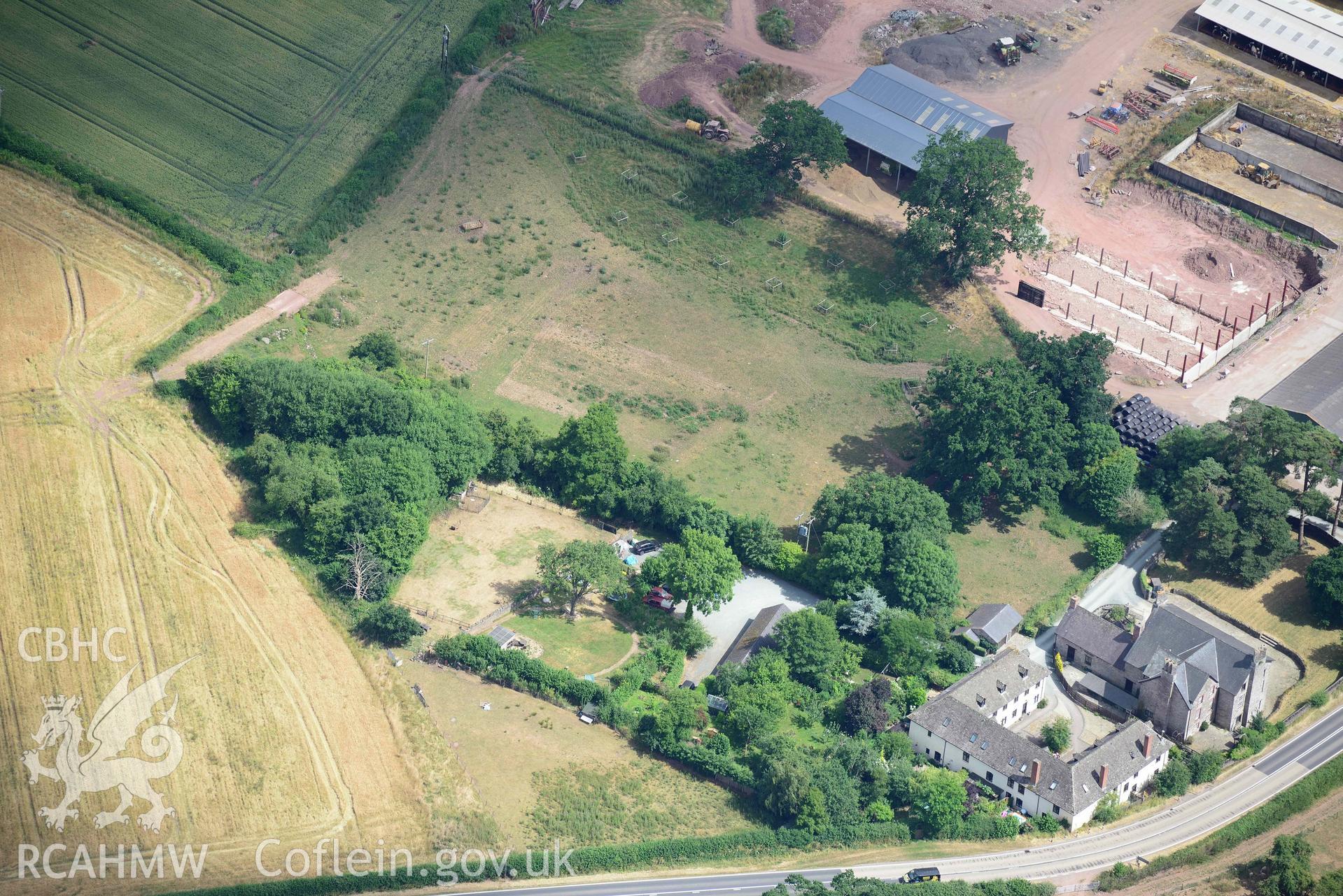 RCAHMW colour oblique aerial photograph of Trebarried house and gardens taken on 9 July 2018 by Toby Driver