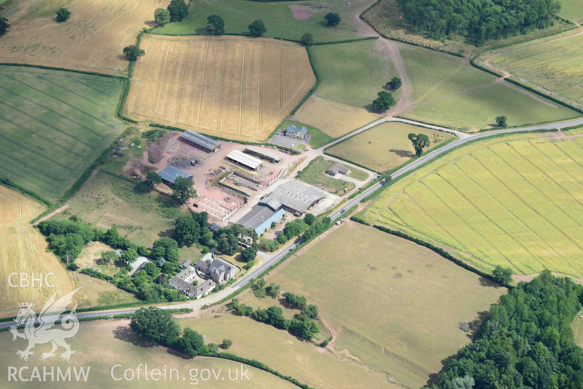 RCAHMW colour oblique aerial photograph of Trebarried house and gardens taken on 9 July 2018 by Toby Driver