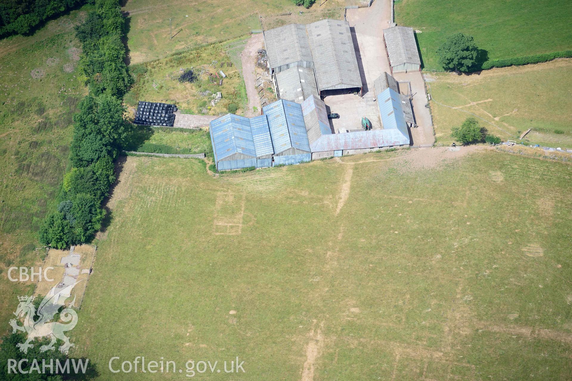 RCAHMW black and white oblique aerial photograph of Box Bush from the west taken on 9 July 2018 by Toby Driver