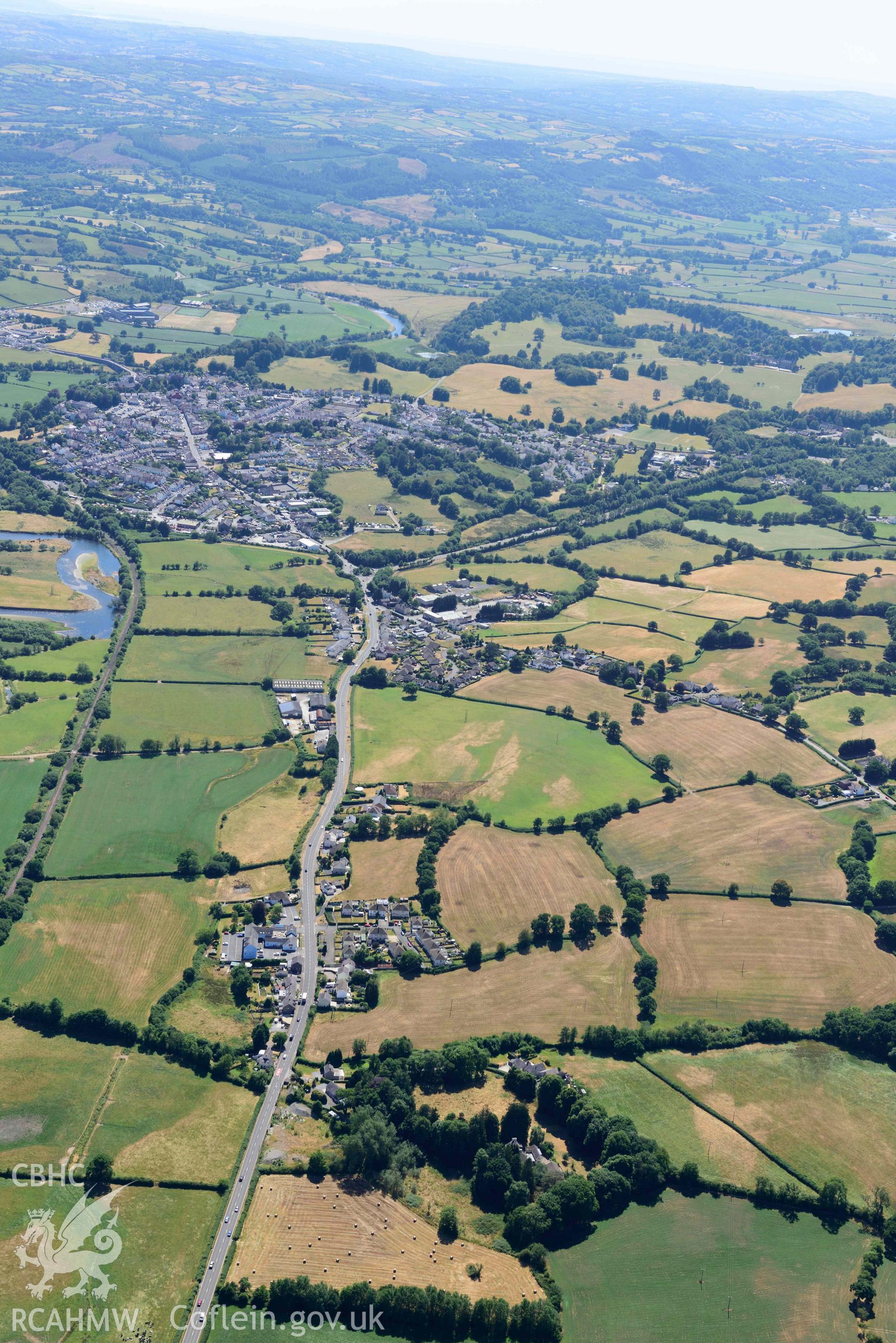 RCAHMW colour oblique aerial photograph of Llandeilo from NE taken on 9 July 2018 by Toby Driver