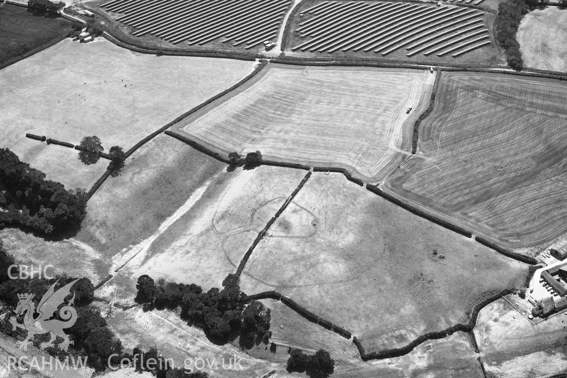 RCAHMW colour oblique aerial photograph of Blaen Lliwe cropmark taken on 9 July 2018 by Toby Driver