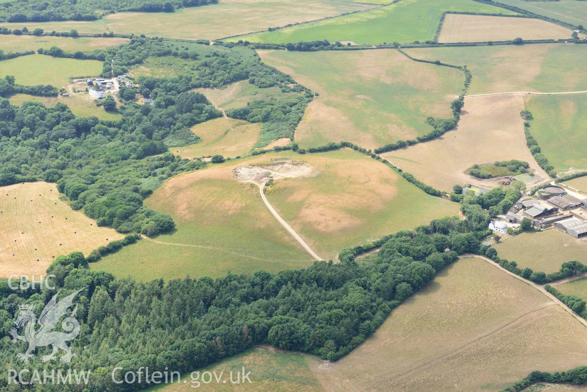 RCAHMW colour oblique aerial photograph of Rhydymaen cropmarks  taken on 11 July 2018 by Toby Driver