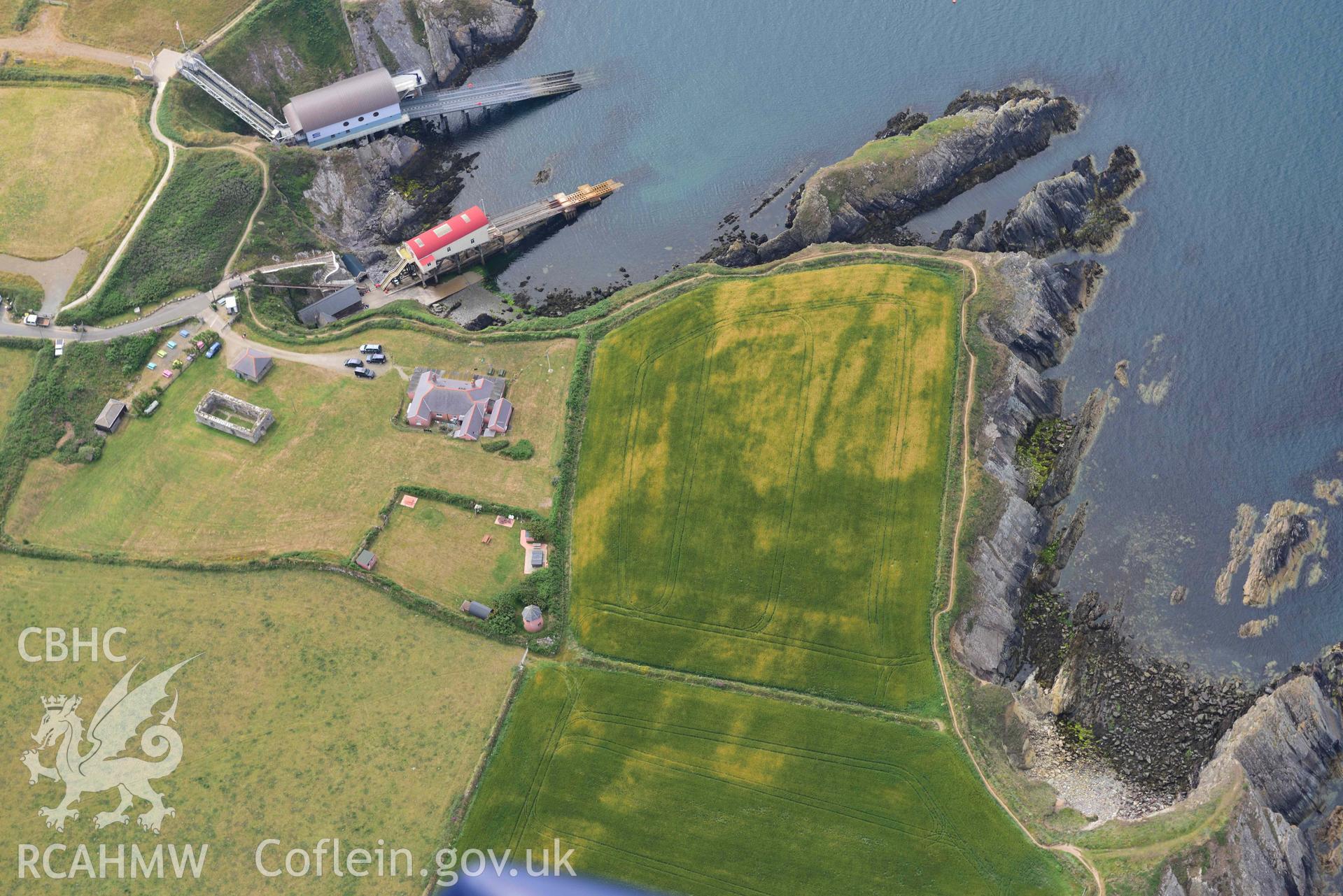 St Justinian's Chapel, and geological cropmarks. © Crown: CHERISH PROJECT 2017. Produced with EU funds through the Ireland Wales Co-operation Programme 2014-2023.