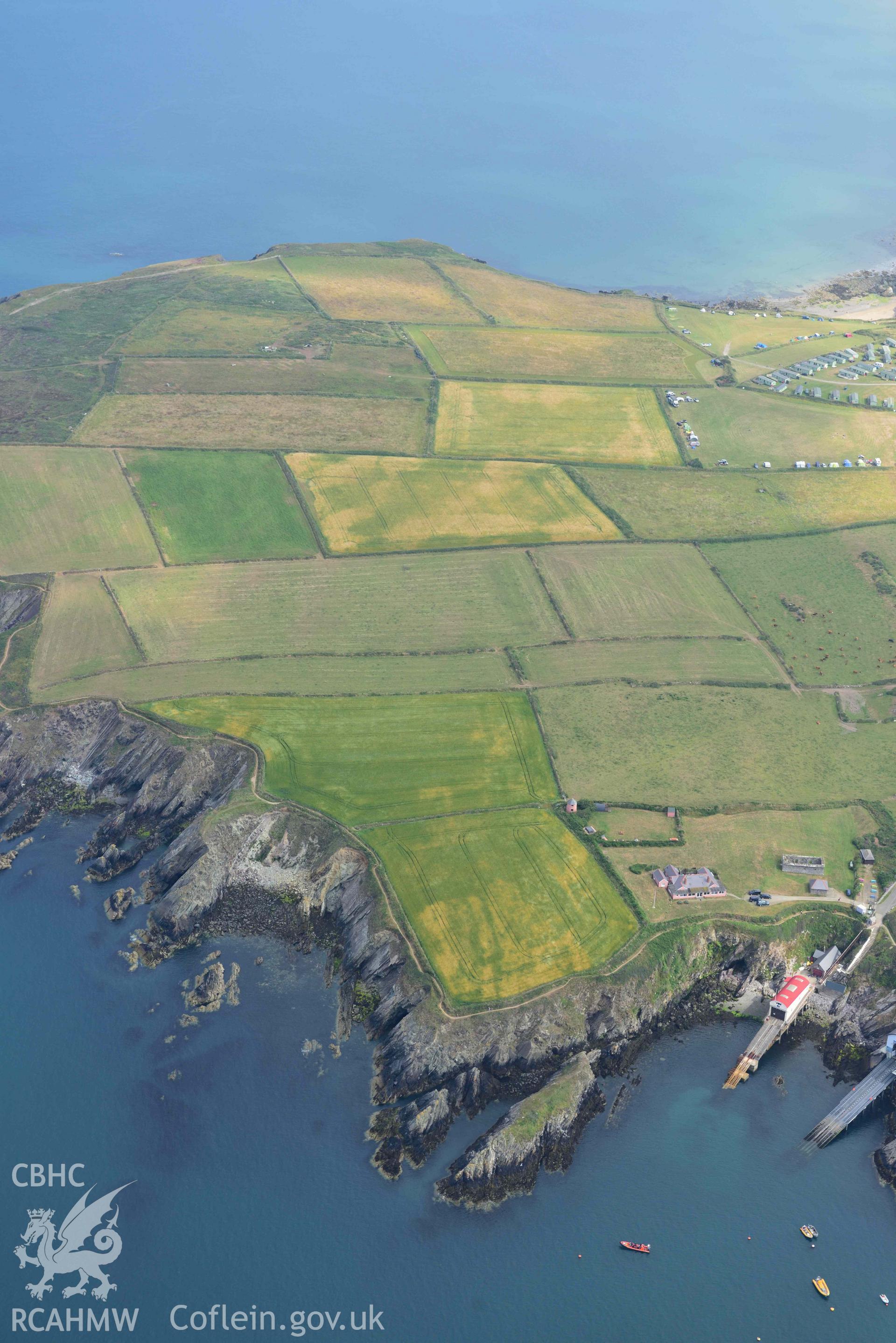 St Justinian's Chapel, and geological cropmarks. © Crown: CHERISH PROJECT 2017. Produced with EU funds through the Ireland Wales Co-operation Programme 2014-2023.