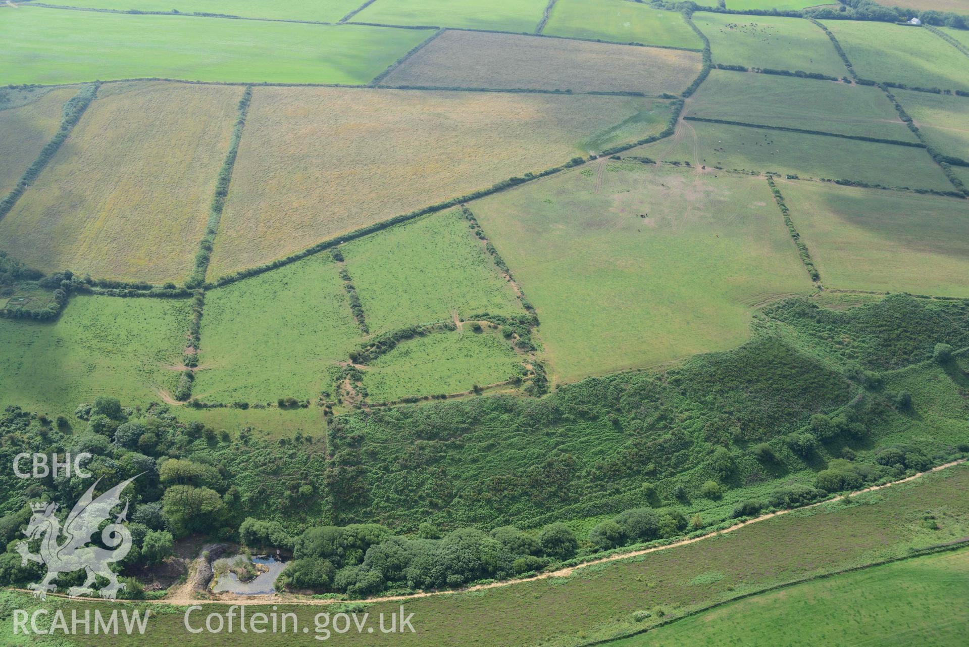 Cuffern Mountain promontory fort from the north-west. © Crown: CHERISH PROJECT 2017. Produced with EU funds through the Ireland Wales Co-operation Programme 2014-2023.