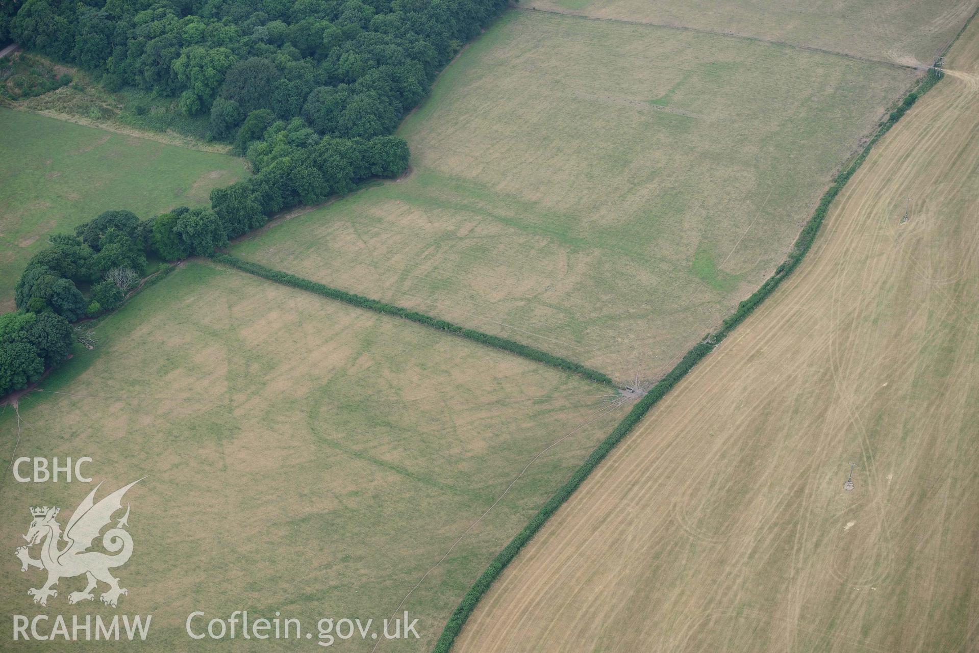 Aerial photography of Windsor Farm, Lamphey, defended Enclosure Aerial reconnaissance survey for the CHERISH Project. Crown Copyright: CHERISH PROJECT 2018. Produced with EU funds through the Ireland Wales Co-operation Programme 2014-2020. All material made freely available through the Open Government Licence.