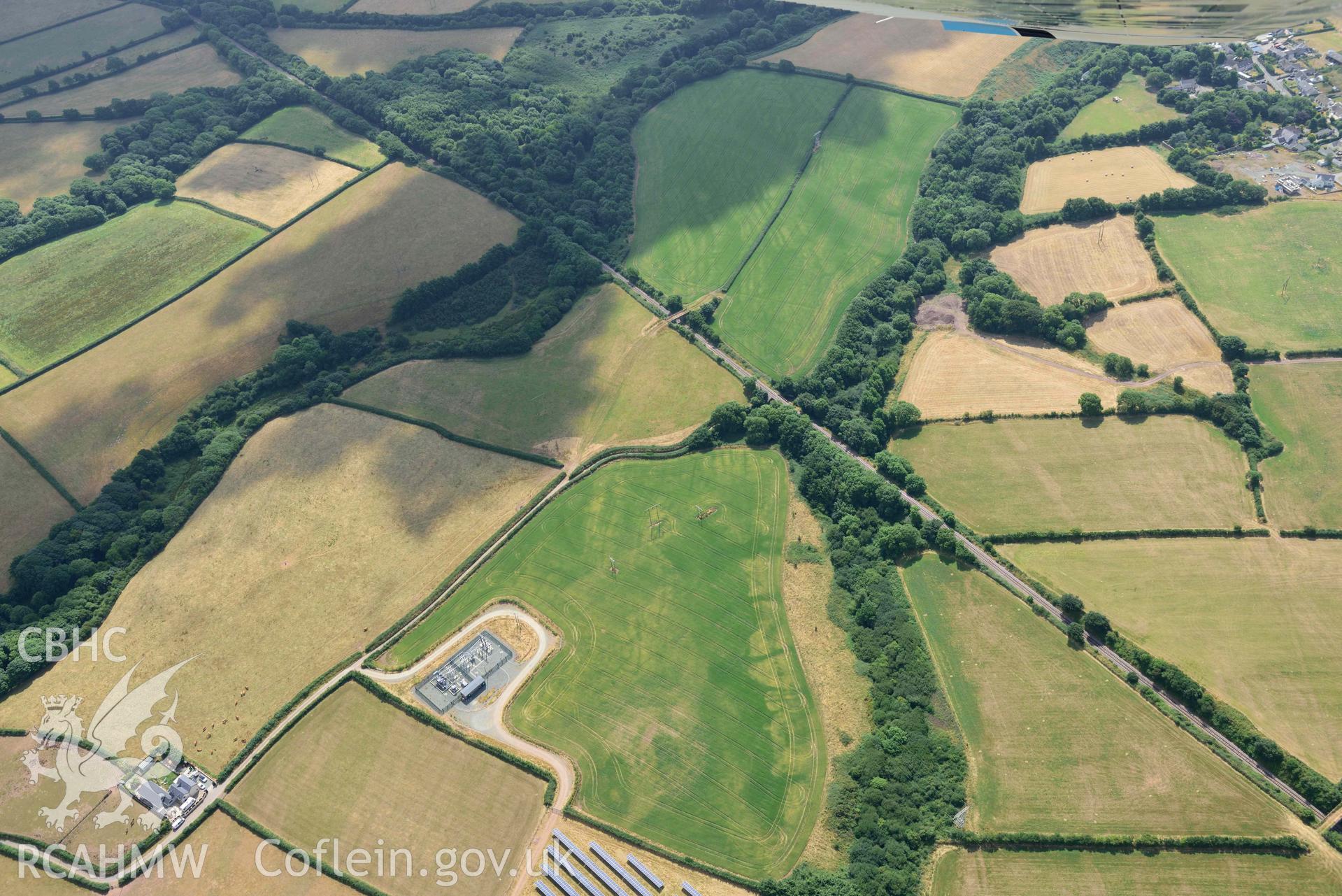 Aerial photography of Thornton, rectangular enlosure or villa enclosure Aerial reconnaissance survey for the CHERISH Project. Crown Copyright: CHERISH PROJECT 2018. Produced with EU funds through the Ireland Wales Co-operation Programme 2014-2020. All material made freely available through the Open Government Licence.