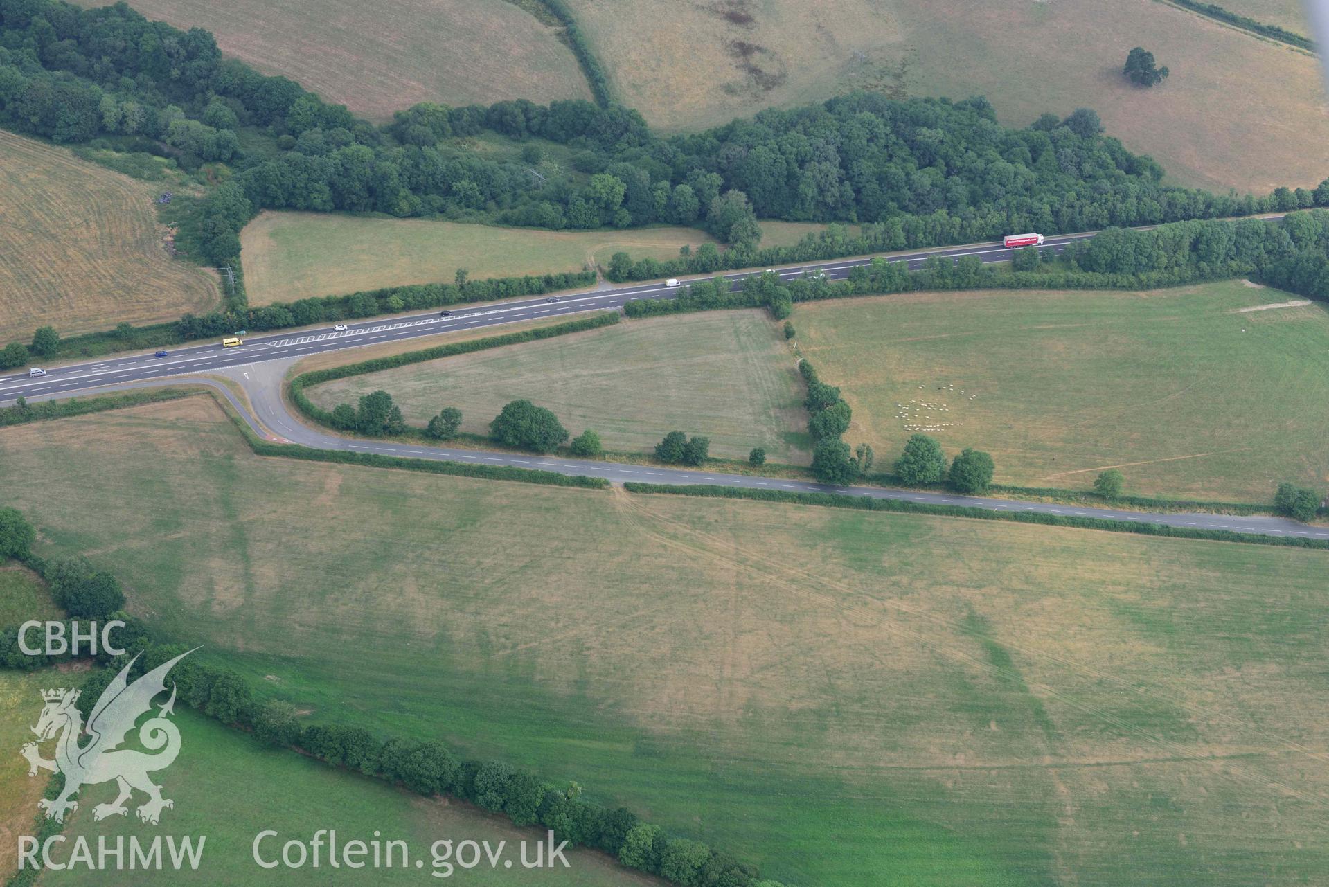 Aerial photography of Round barrow cropmark at Moor Aerial reconnaissance survey for the CHERISH Project. Crown Copyright: CHERISH PROJECT 2018. Produced with EU funds through the Ireland Wales Co-operation Programme 2014-2020. All material made freely available through the Open Government Licence.