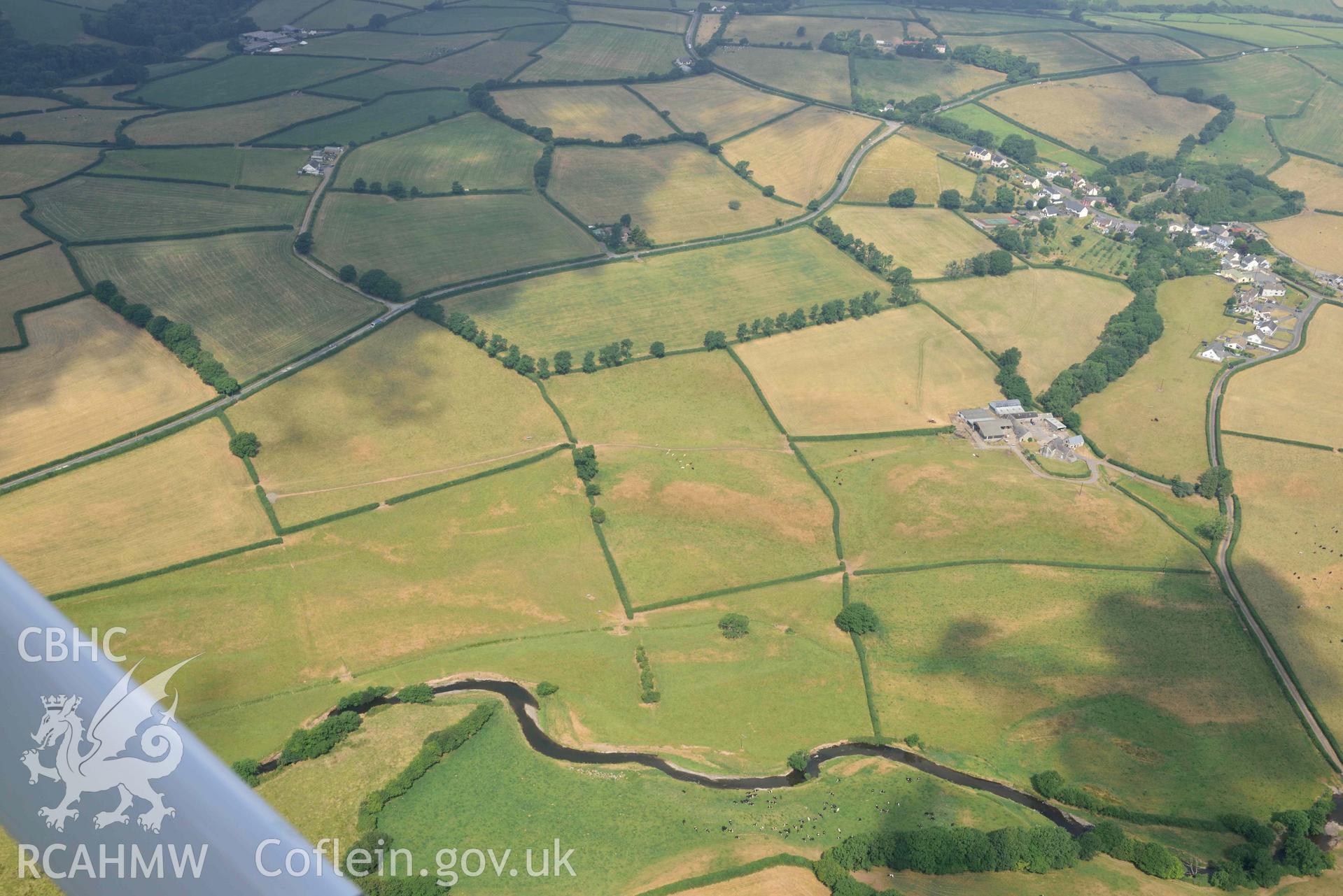 Aerial photography of Roman road, south of Nantllan Aerial reconnaissance survey for the CHERISH Project. Crown Copyright: CHERISH PROJECT 2018. Produced with EU funds through the Ireland Wales Co-operation Programme 2014-2020. All material made freely available through the Open Government Licence.