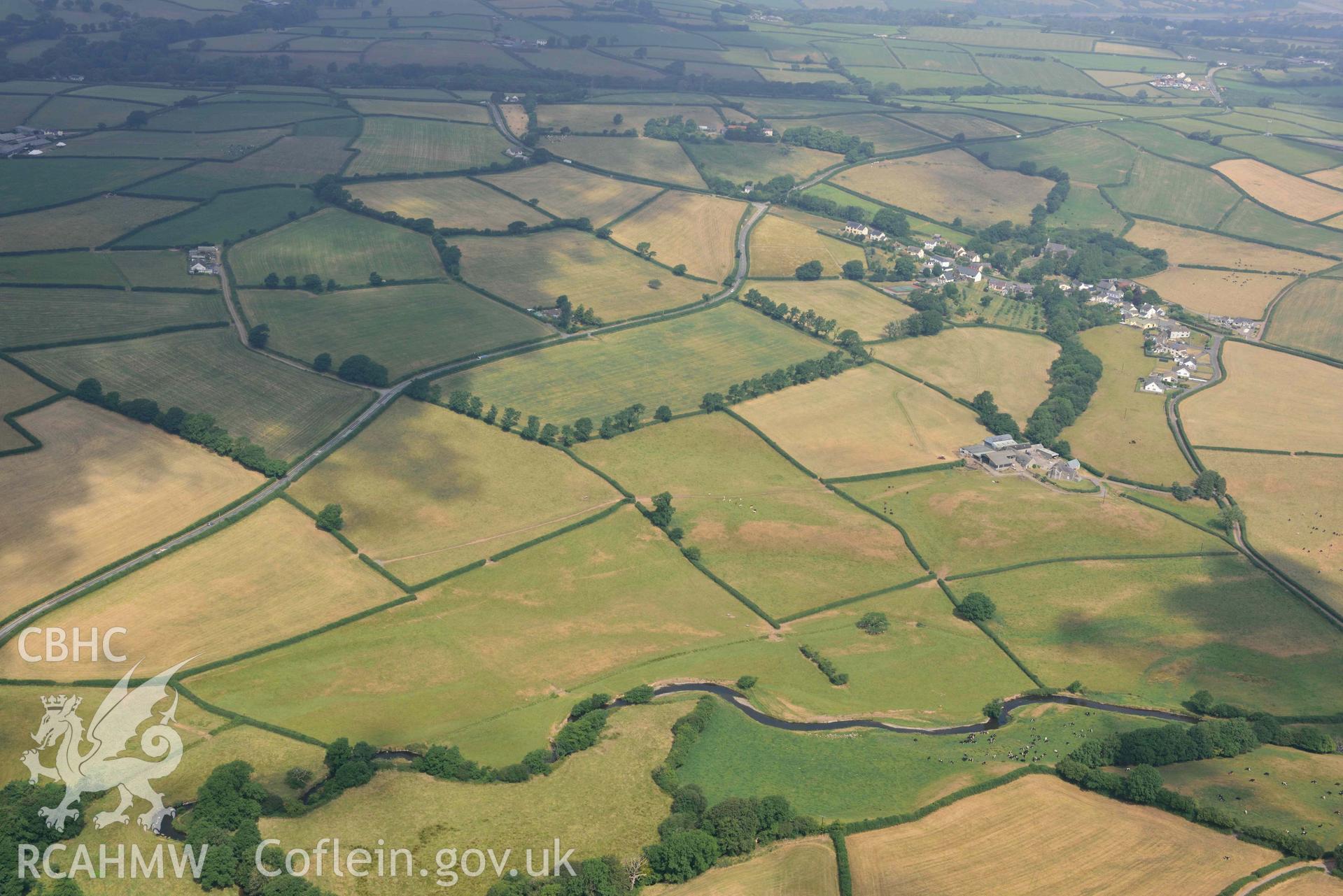 Aerial photography of Roman road, south of Nantllan Aerial reconnaissance survey for the CHERISH Project. Crown Copyright: CHERISH PROJECT 2018. Produced with EU funds through the Ireland Wales Co-operation Programme 2014-2020. All material made freely available through the Open Government Licence.