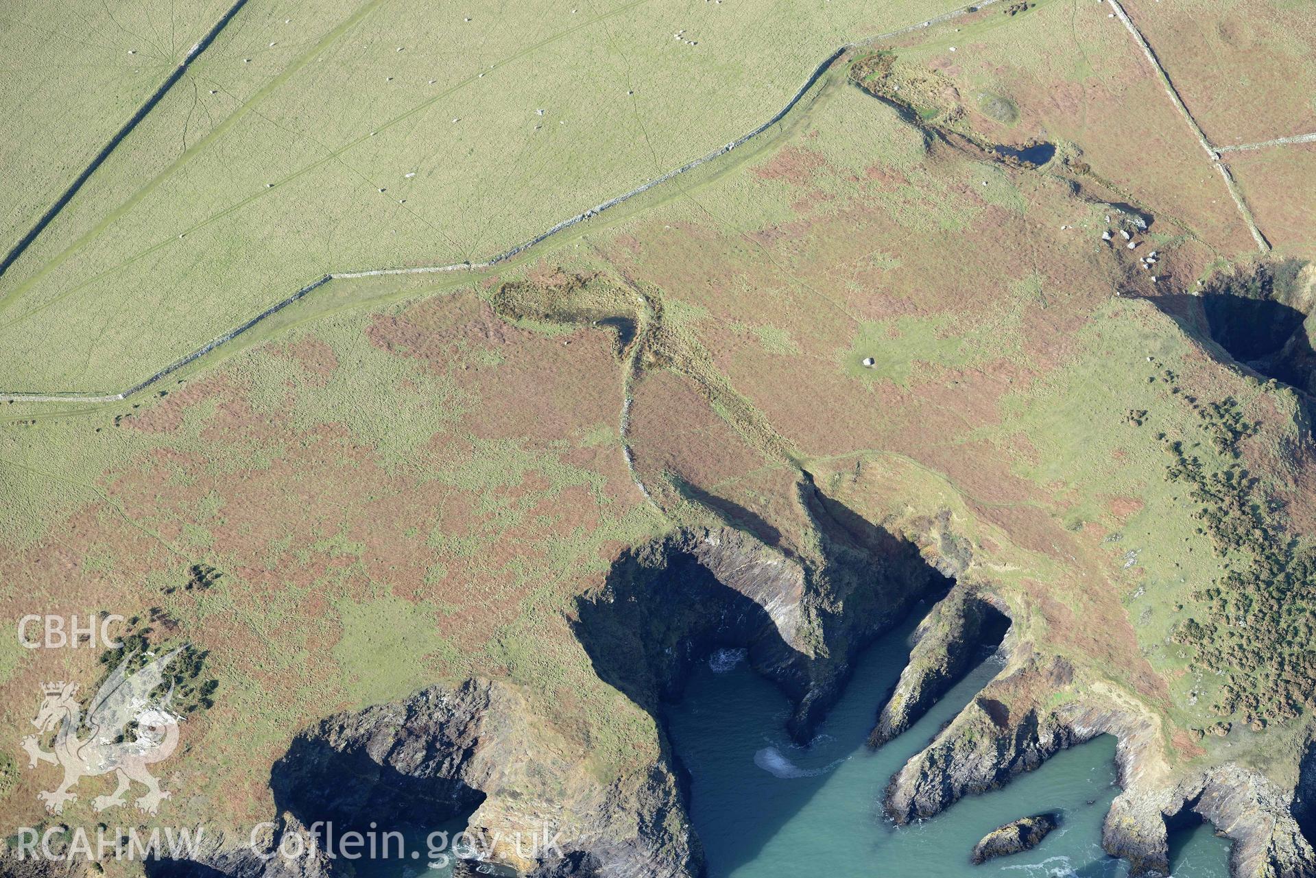 Aerial photo of  Trwyn sion owen.  Aerial reconnaissance survey for the CHERISH Project. Crown Copyright: CHERISH PROJECT 2018. Produced with EU funds through the Ireland Wales Co-operation Programme 2014-2020. All material made freely available through the Open Government Licence.