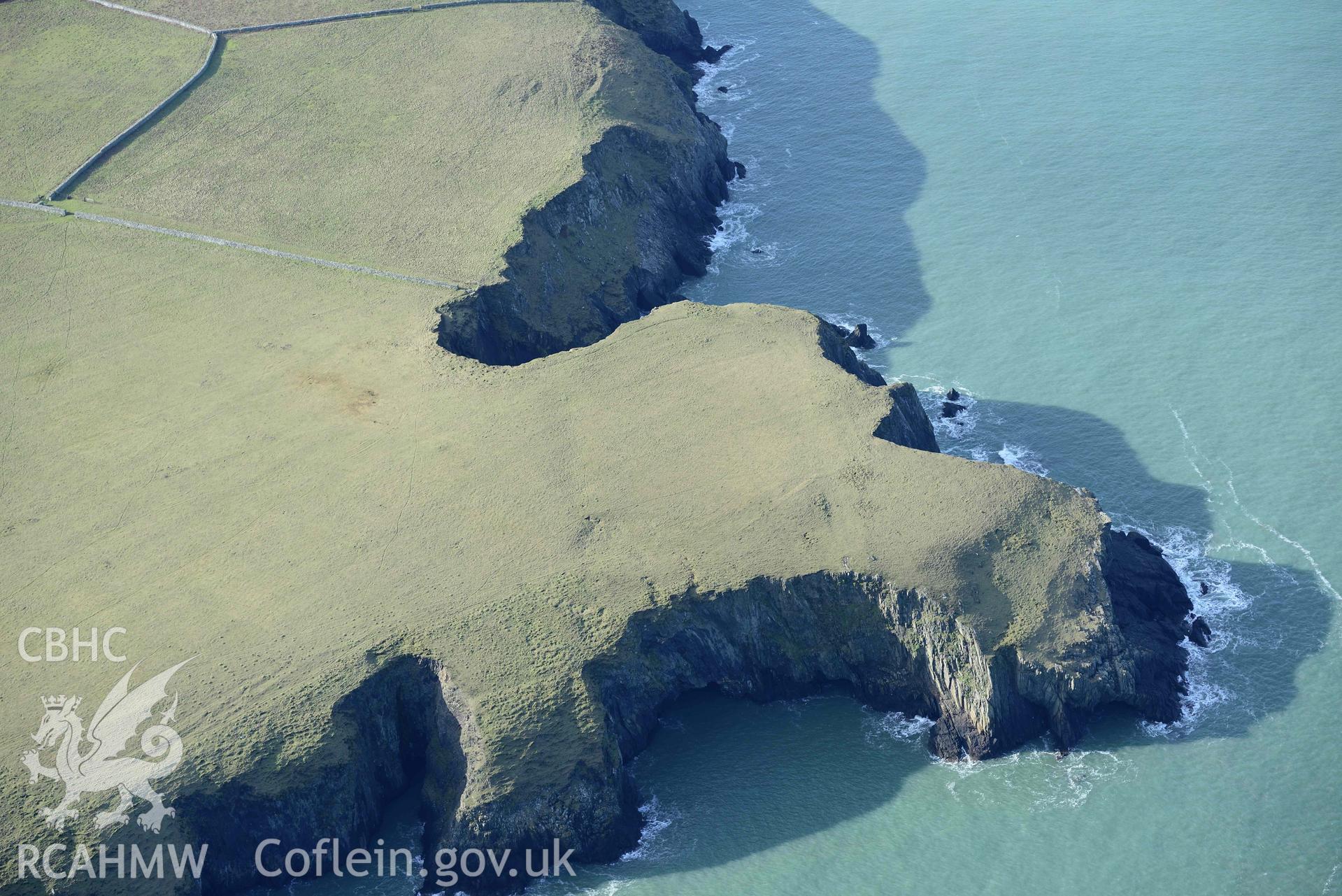 Aerial photo of  Trwyn sion owen.  Aerial reconnaissance survey for the CHERISH Project. Crown Copyright: CHERISH PROJECT 2018. Produced with EU funds through the Ireland Wales Co-operation Programme 2014-2020. All material made freely available through the Open Government Licence.