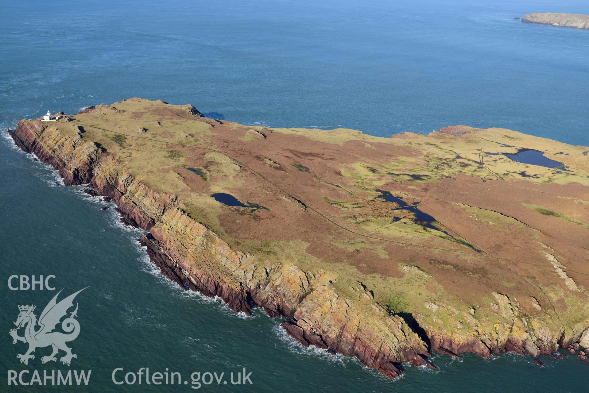 Aerial photo of  Skokholm limekiln.  Aerial reconnaissance survey for the CHERISH Project. Crown Copyright: CHERISH PROJECT 2018. Produced with EU funds through the Ireland Wales Co-operation Programme 2014-2020. All material made freely available through the Open Government Licence.