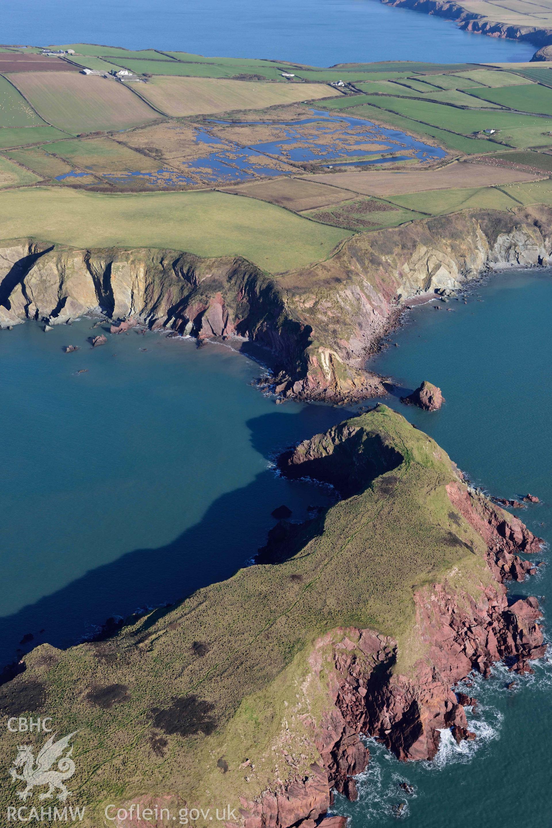 Aerial photo of Skokholm.  Aerial reconnaissance survey for the CHERISH Project. Crown Copyright: CHERISH PROJECT 2018. Produced with EU funds through the Ireland Wales Co-operation Programme 2014-2020. All material made freely available through the Open Government Licence.