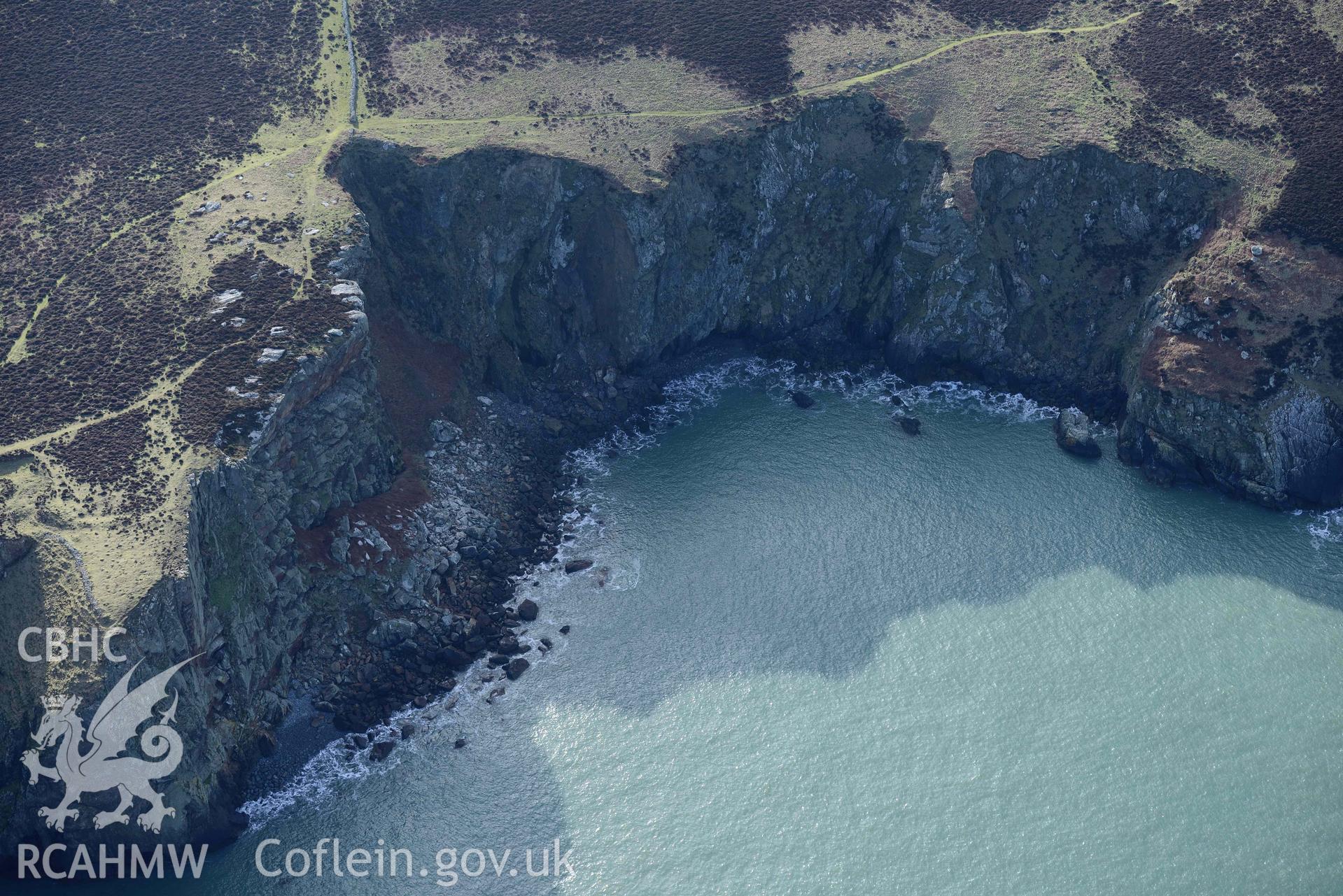 Aerial photo of  Ramsey Island.  Aerial reconnaissance survey for the CHERISH Project. Crown Copyright: CHERISH PROJECT 2018. Produced with EU funds through the Ireland Wales Co-operation Programme 2014-2020. All material made freely available through the Open Government Licence.