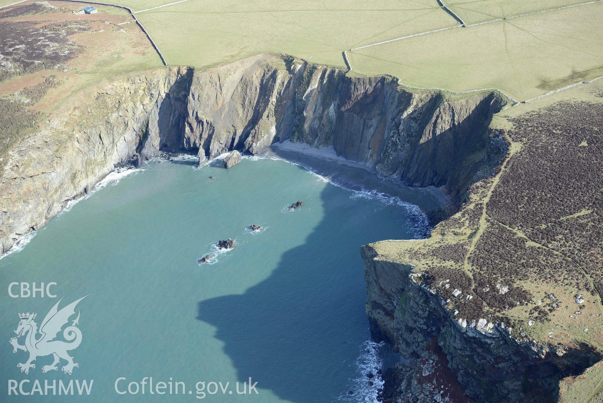 Aerial photo of  Ramsey Island.  Aerial reconnaissance survey for the CHERISH Project. Crown Copyright: CHERISH PROJECT 2018. Produced with EU funds through the Ireland Wales Co-operation Programme 2014-2020. All material made freely available through the Open Government Licence.