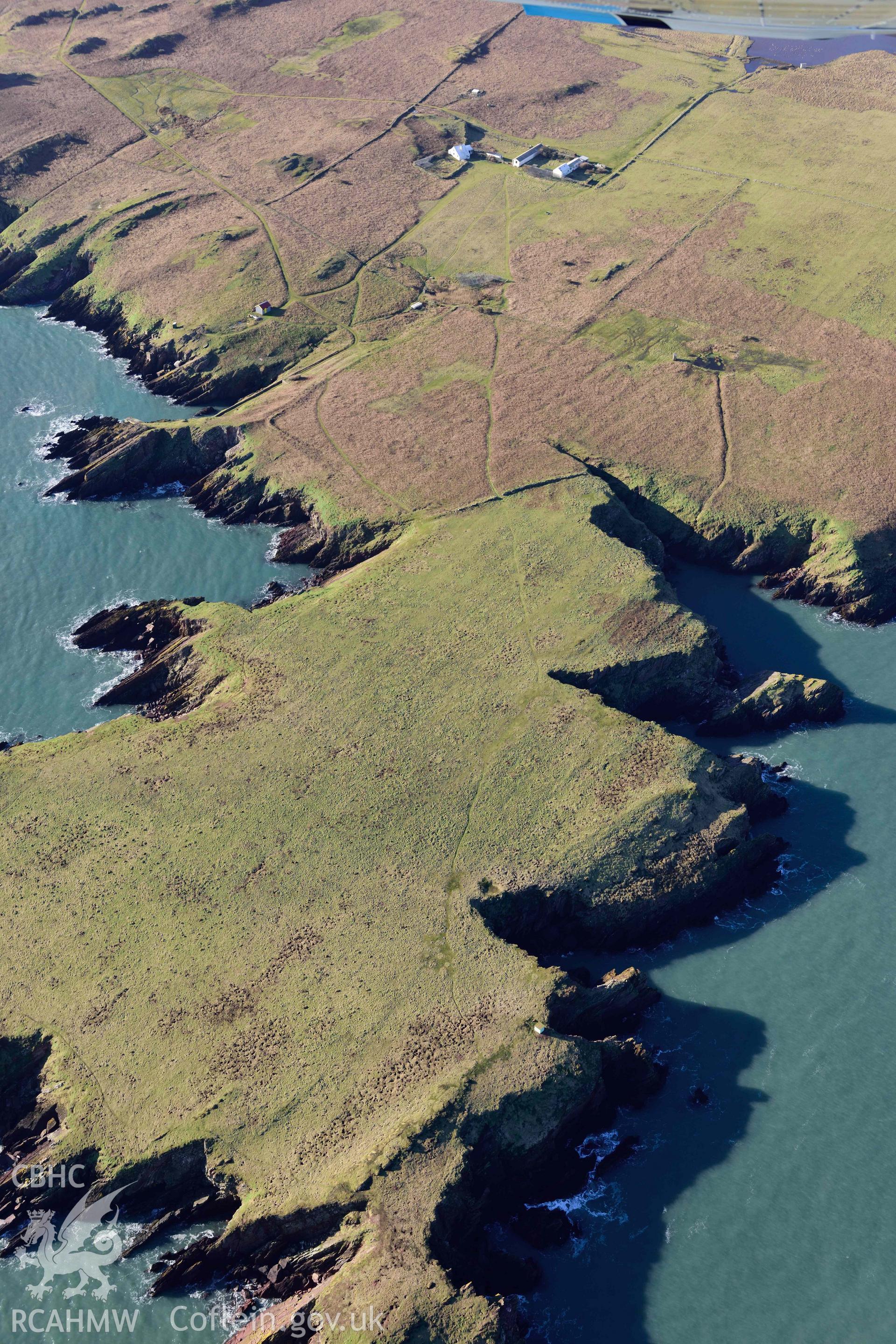 Aerial photo of Skokholm.  Aerial reconnaissance survey for the CHERISH Project. Crown Copyright: CHERISH PROJECT 2018. Produced with EU funds through the Ireland Wales Co-operation Programme 2014-2020. All material made freely available through the Open Government Licence.