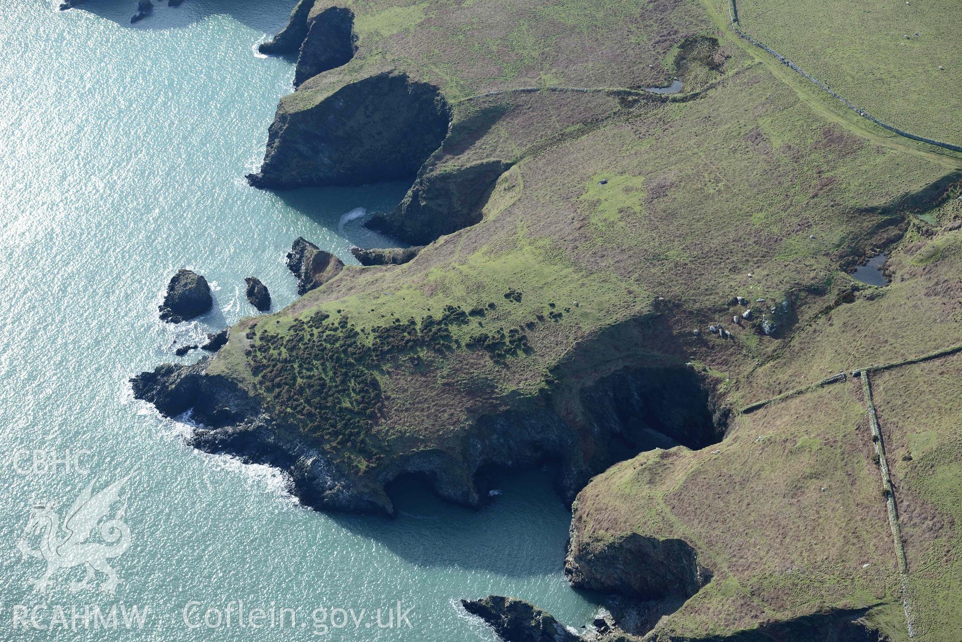 Aerial photo of  Ramsey Island.  Aerial reconnaissance survey for the CHERISH Project. Crown Copyright: CHERISH PROJECT 2018. Produced with EU funds through the Ireland Wales Co-operation Programme 2014-2020. All material made freely available through the Open Government Licence.