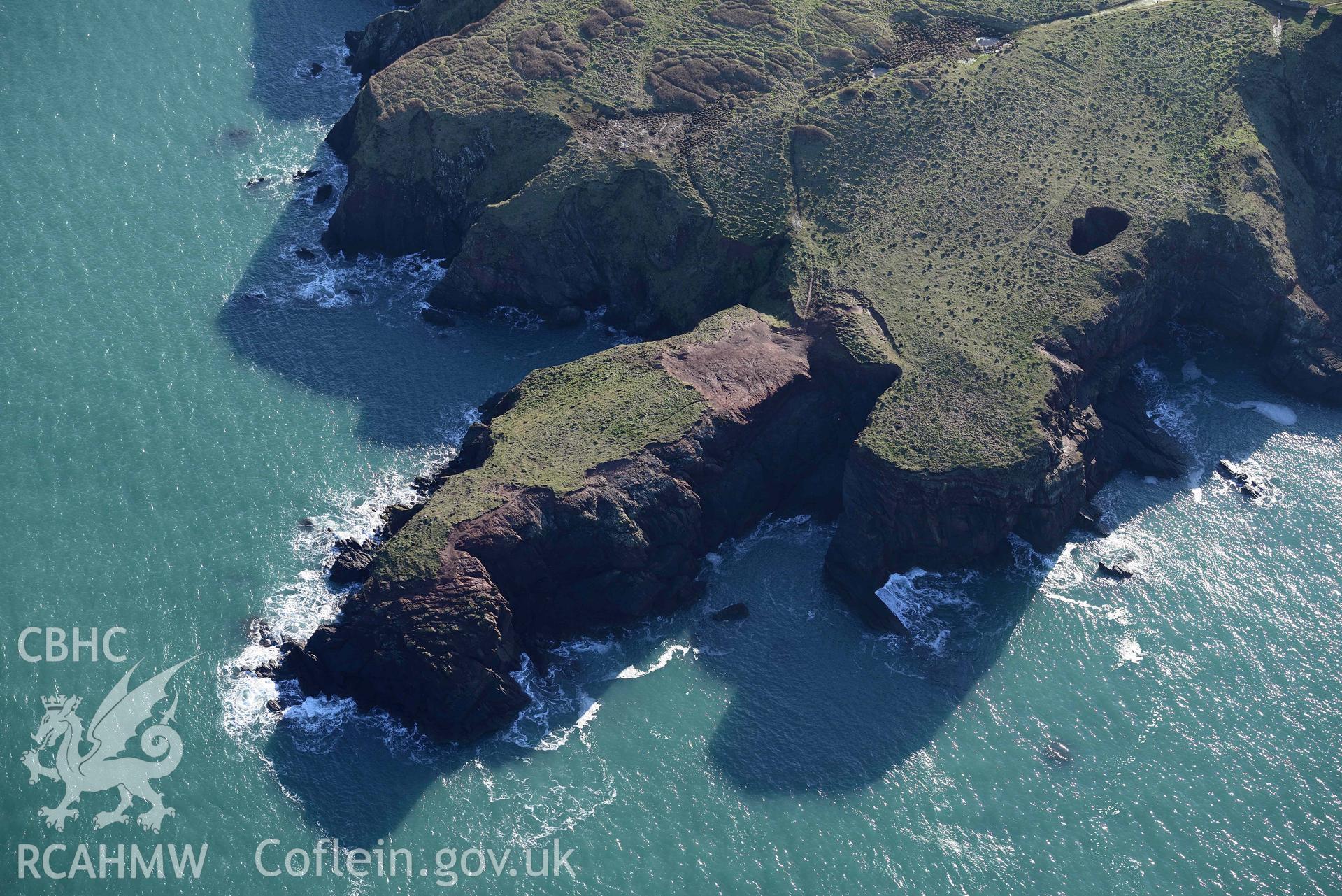 Aerial photo of Nab Head.  Aerial reconnaissance survey for the CHERISH Project. Crown Copyright: CHERISH PROJECT 2018. Produced with EU funds through the Ireland Wales Co-operation Programme 2014-2020. All material made freely available through the Open Government Licence.