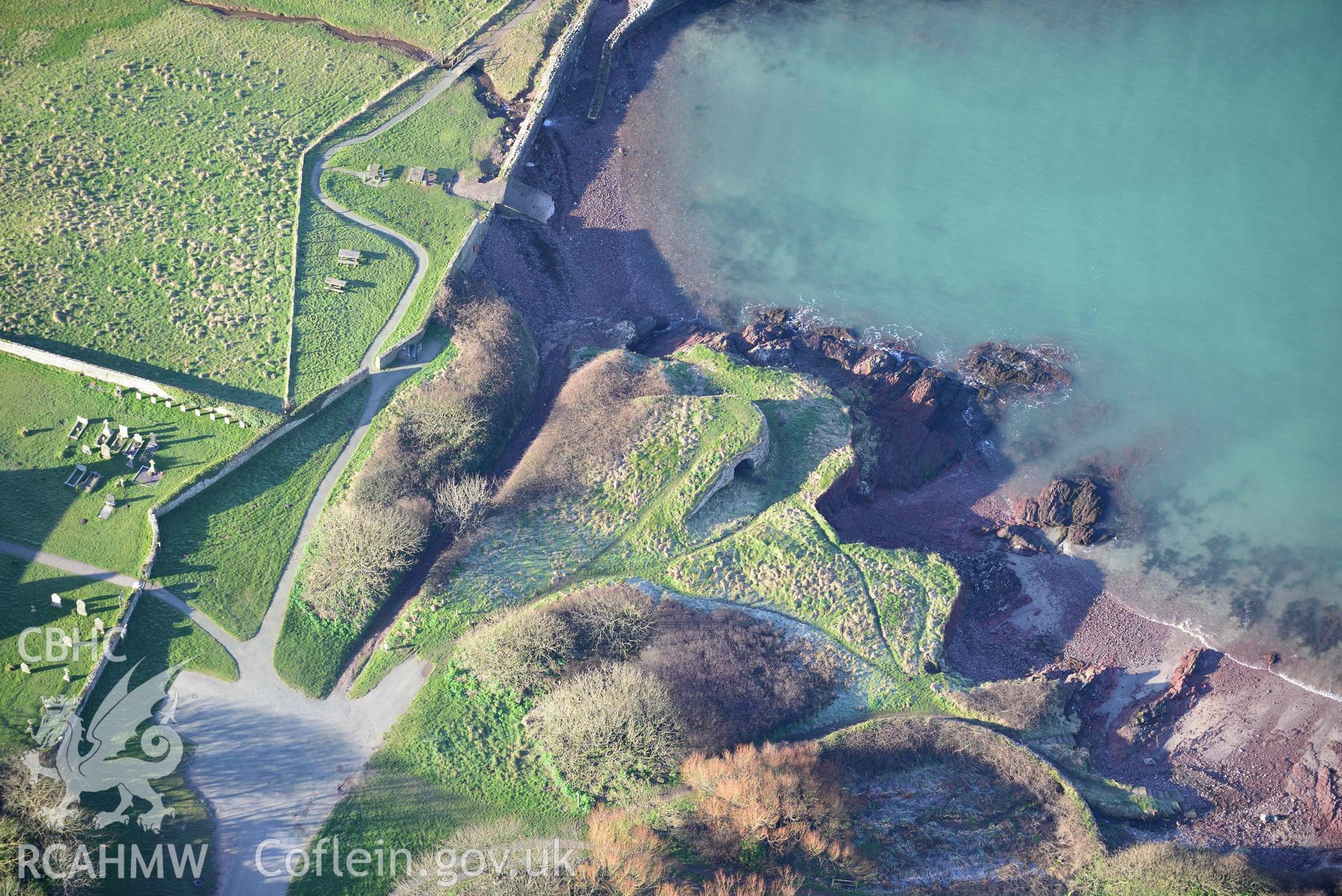 Aerial photo of Limekiln, St Brides.  Aerial reconnaissance survey for the CHERISH Project. Crown Copyright: CHERISH PROJECT 2018. Produced with EU funds through the Ireland Wales Co-operation Programme 2014-2020. All material made freely available through the Open Government Licence.