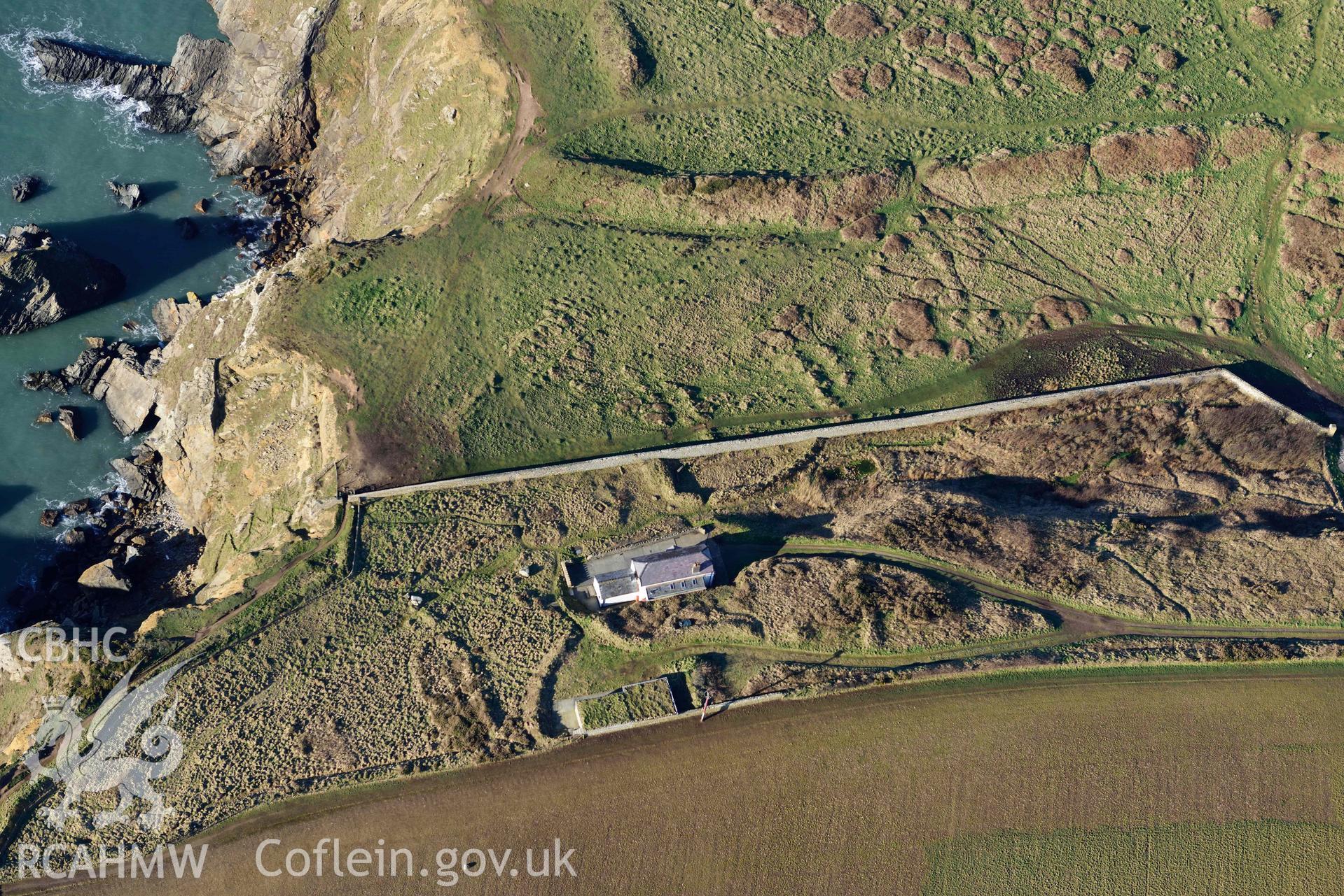 Aerial photo of  Rath Cott.  Aerial reconnaissance survey for the CHERISH Project. Crown Copyright: CHERISH PROJECT 2018. Produced with EU funds through the Ireland Wales Co-operation Programme 2014-2020. All material made freely available through the Open Government Licence.