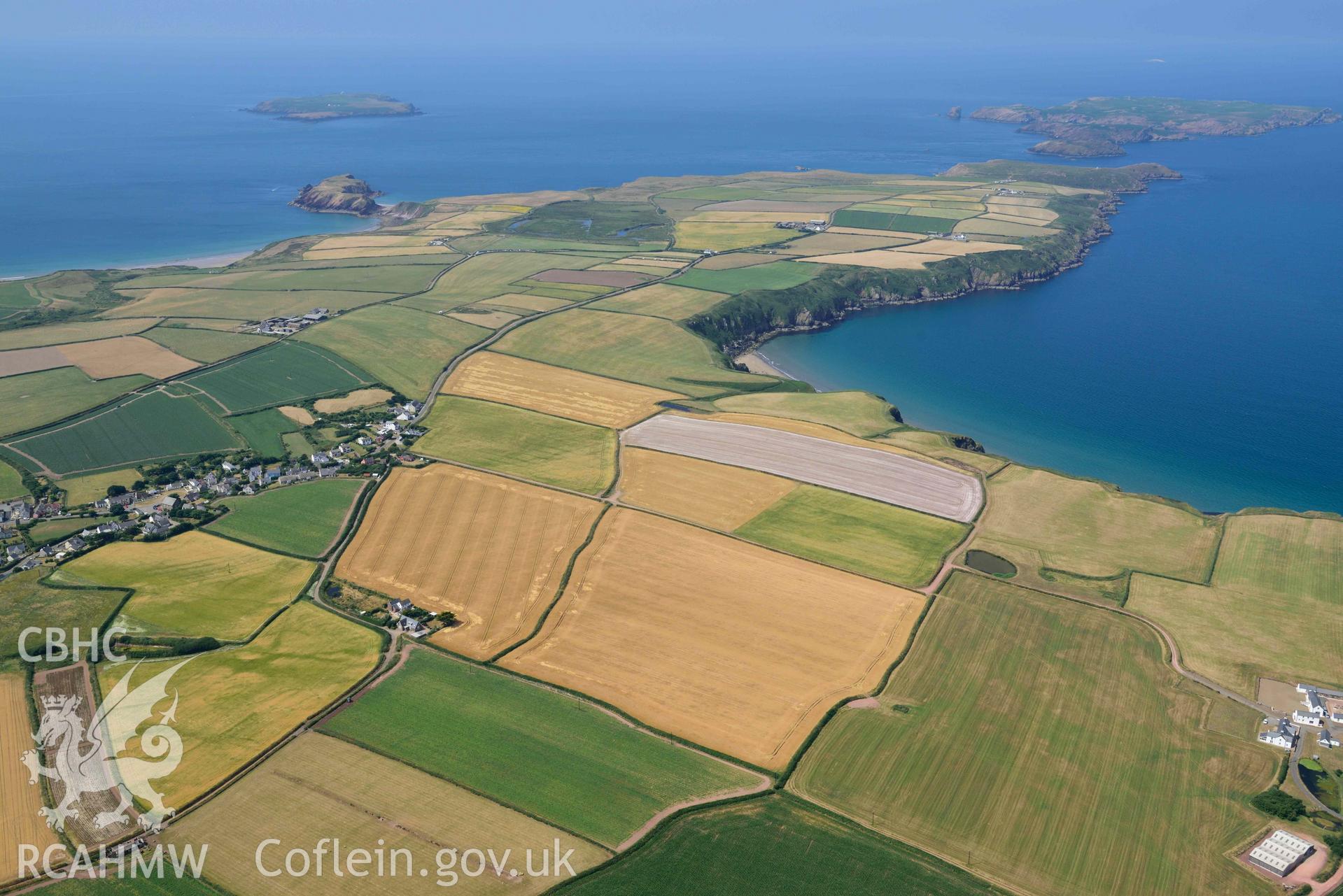 Aerial photography of Skomer Island and Marloes Village Aerial reconnaissance survey for the CHERISH Project. Crown Copyright: CHERISH PROJECT 2018. Produced with EU funds through the Ireland Wales Co-operation Programme 2014-2020. All material made freely available through the Open Government Licence.