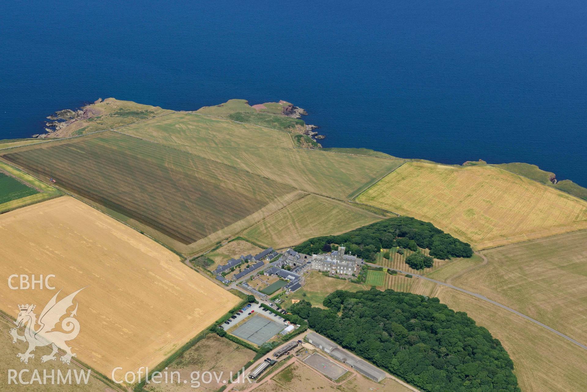 Aerial photography of  St Brides castle Aerial reconnaissance survey for the CHERISH Project. Crown Copyright: CHERISH PROJECT 2018. Produced with EU funds through the Ireland Wales Co-operation Programme 2014-2020. All material made freely available through the Open Government Licence.