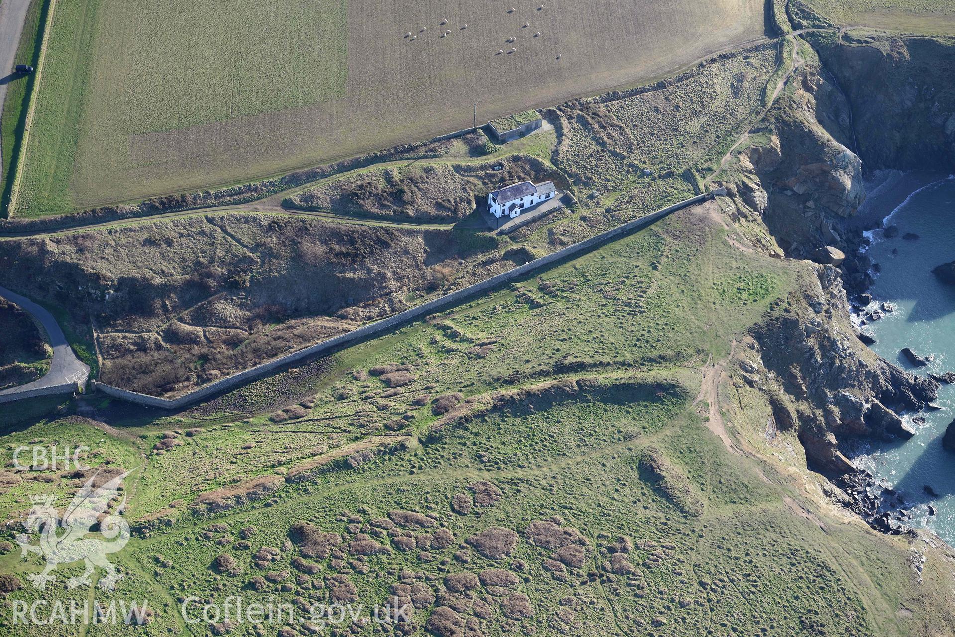 Aerial photo of  Rath Cott.  Aerial reconnaissance survey for the CHERISH Project. Crown Copyright: CHERISH PROJECT 2018. Produced with EU funds through the Ireland Wales Co-operation Programme 2014-2020. All material made freely available through the Open Government Licence.