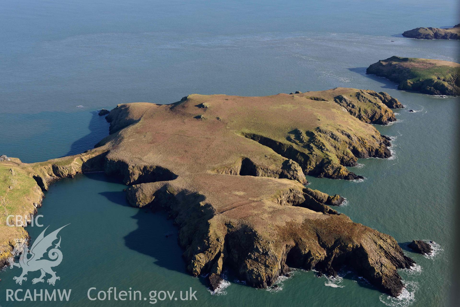 Aerial photo of  South Castle.  Aerial reconnaissance survey for the CHERISH Project. Crown Copyright: CHERISH PROJECT 2018. Produced with EU funds through the Ireland Wales Co-operation Programme 2014-2020. All material made freely available through the Open Government Licence.