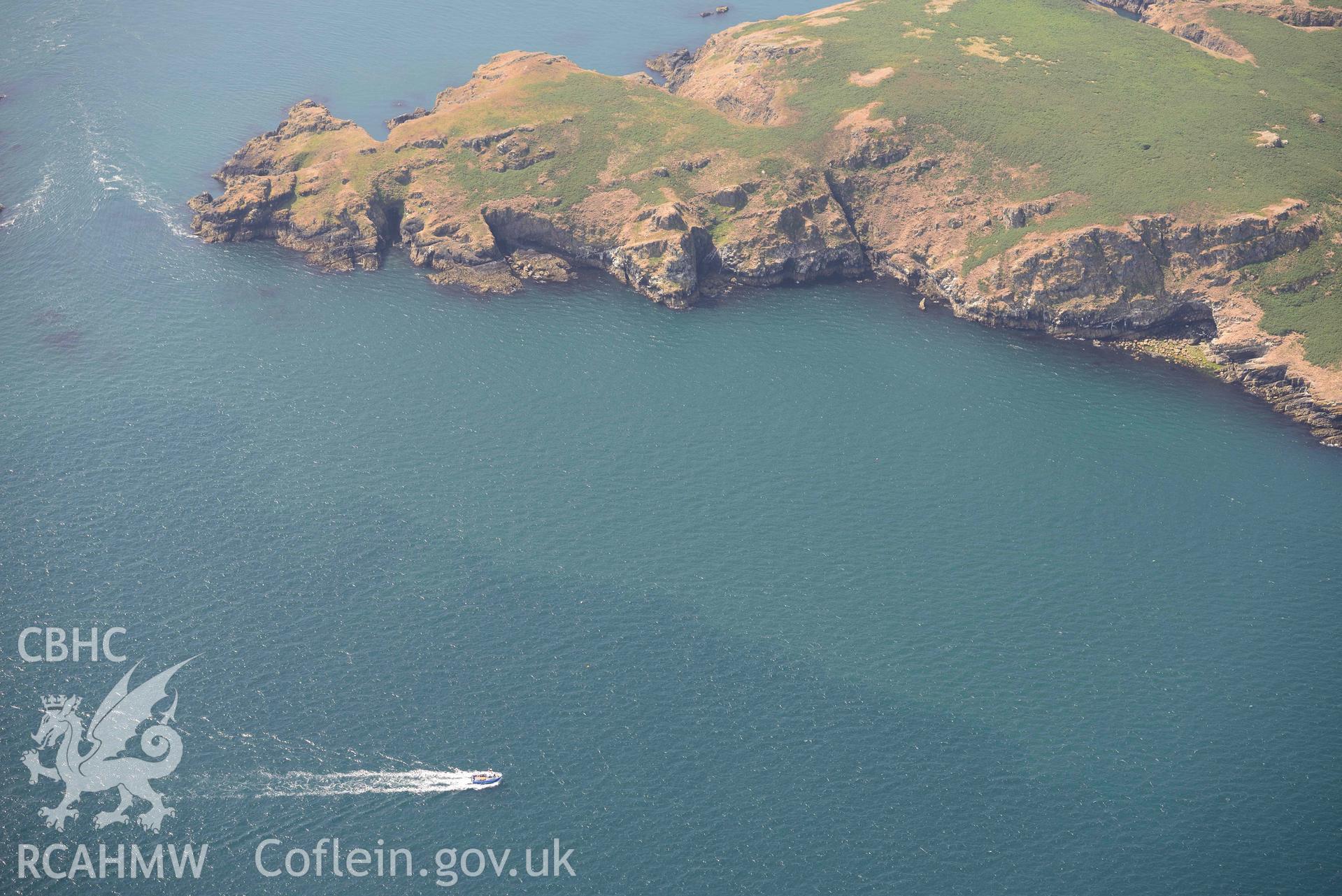 Aerial photography of Skomer Island  Aerial reconnaissance survey for the CHERISH Project. Crown Copyright: CHERISH PROJECT 2018. Produced with EU funds through the Ireland Wales Co-operation Programme 2014-2020. All material made freely available through the Open Government Licence.