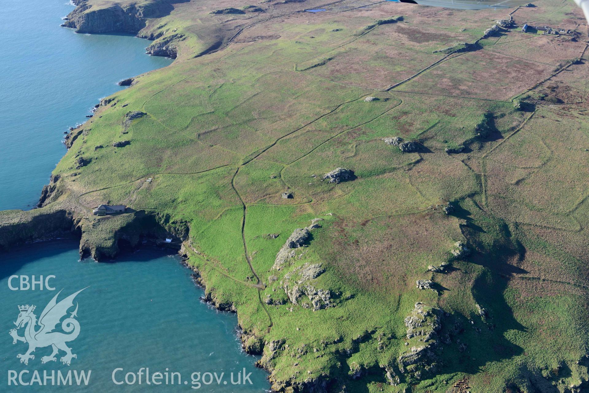 Aerial photo of Skomer Is fields.  Aerial reconnaissance survey for the CHERISH Project. Crown Copyright: CHERISH PROJECT 2018. Produced with EU funds through the Ireland Wales Co-operation Programme 2014-2020. All material made freely available through the Open Government Licence.