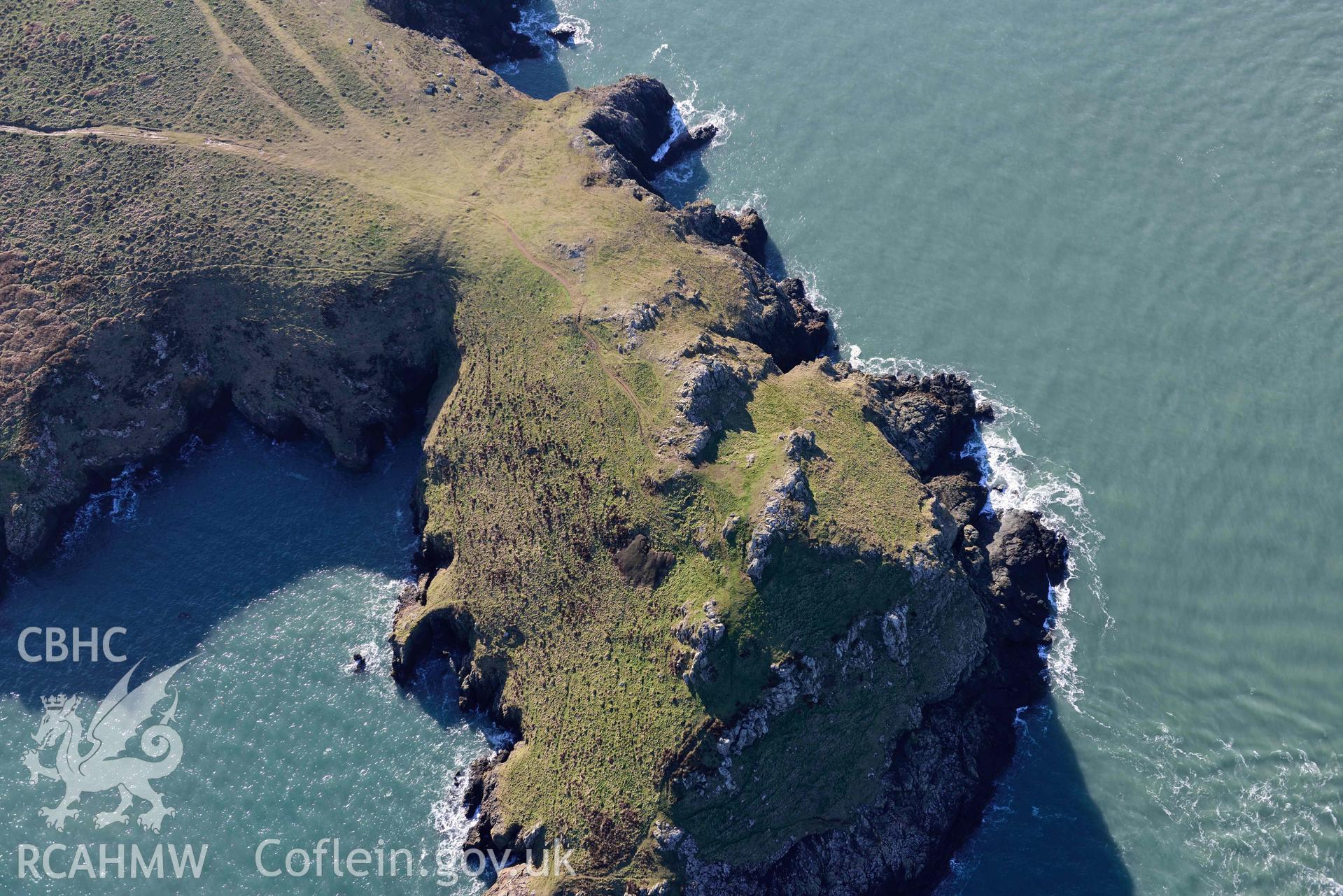 Aerial photo of  Wooltack Point.  Aerial reconnaissance survey for the CHERISH Project. Crown Copyright: CHERISH PROJECT 2018. Produced with EU funds through the Ireland Wales Co-operation Programme 2014-2020. All material made freely available through the Open Government Licence.