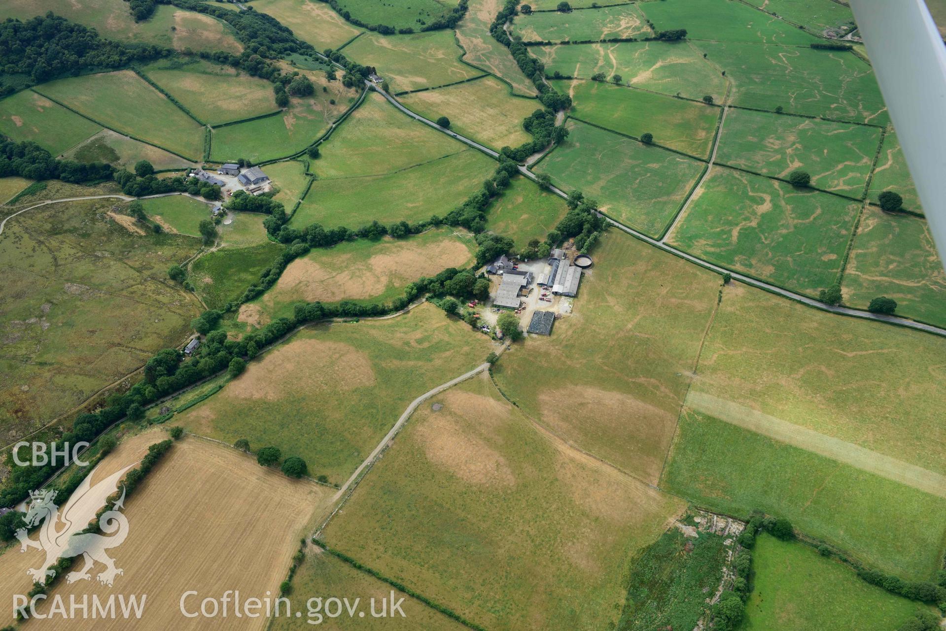 Aerial photograph: Old Abbey Farm, non-archaeological parchmarks. Crown: CHERISH PROJECT 2018. Produced with EU funds through the Ireland Wales Co-operation Programme 2014-2020 (NGR SN717646)