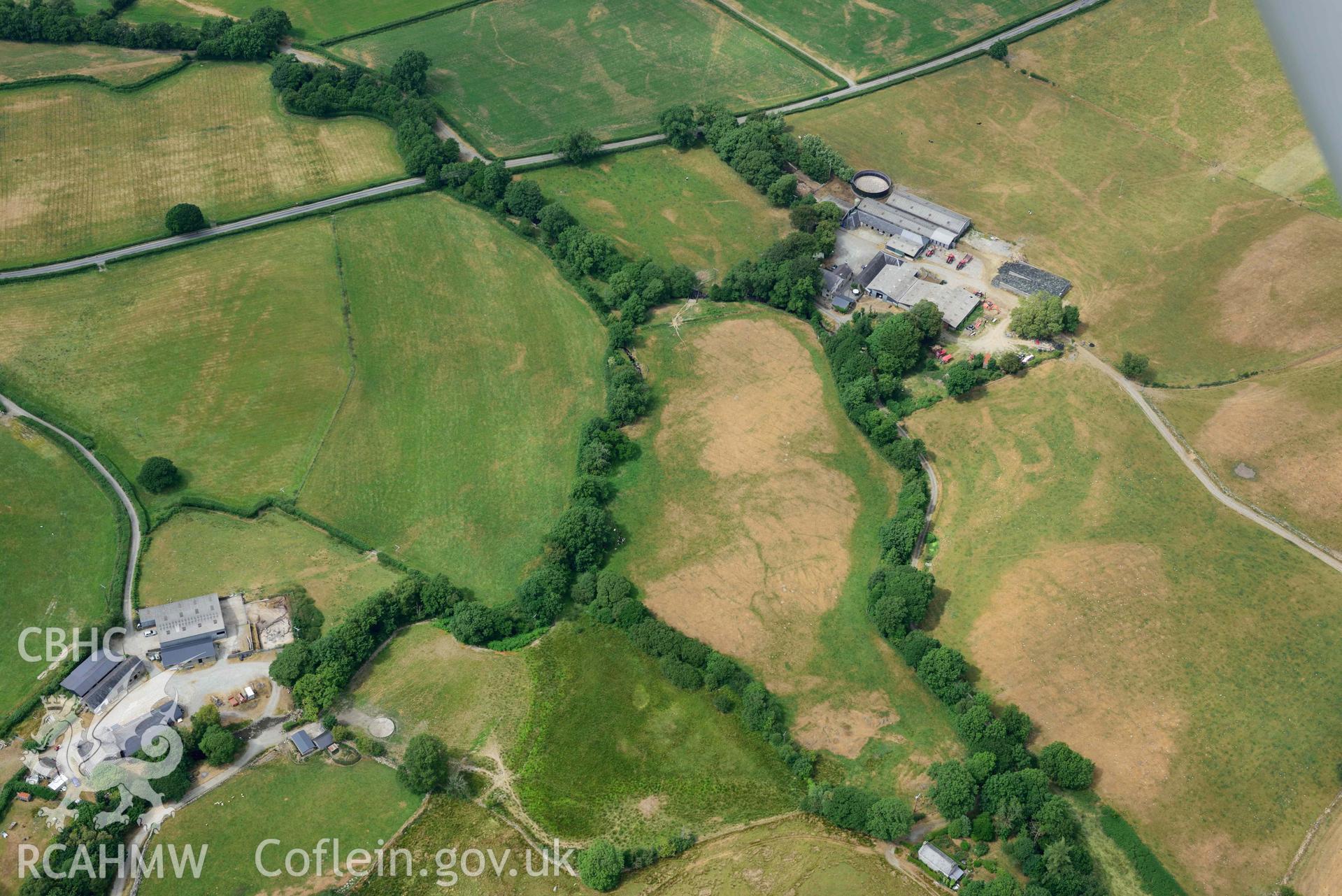 Aerial photograph: Old Abbey Farm, non-archaeological parchmarks. Crown: CHERISH PROJECT 2018. Produced with EU funds through the Ireland Wales Co-operation Programme 2014-2020 (NGR SN717646)