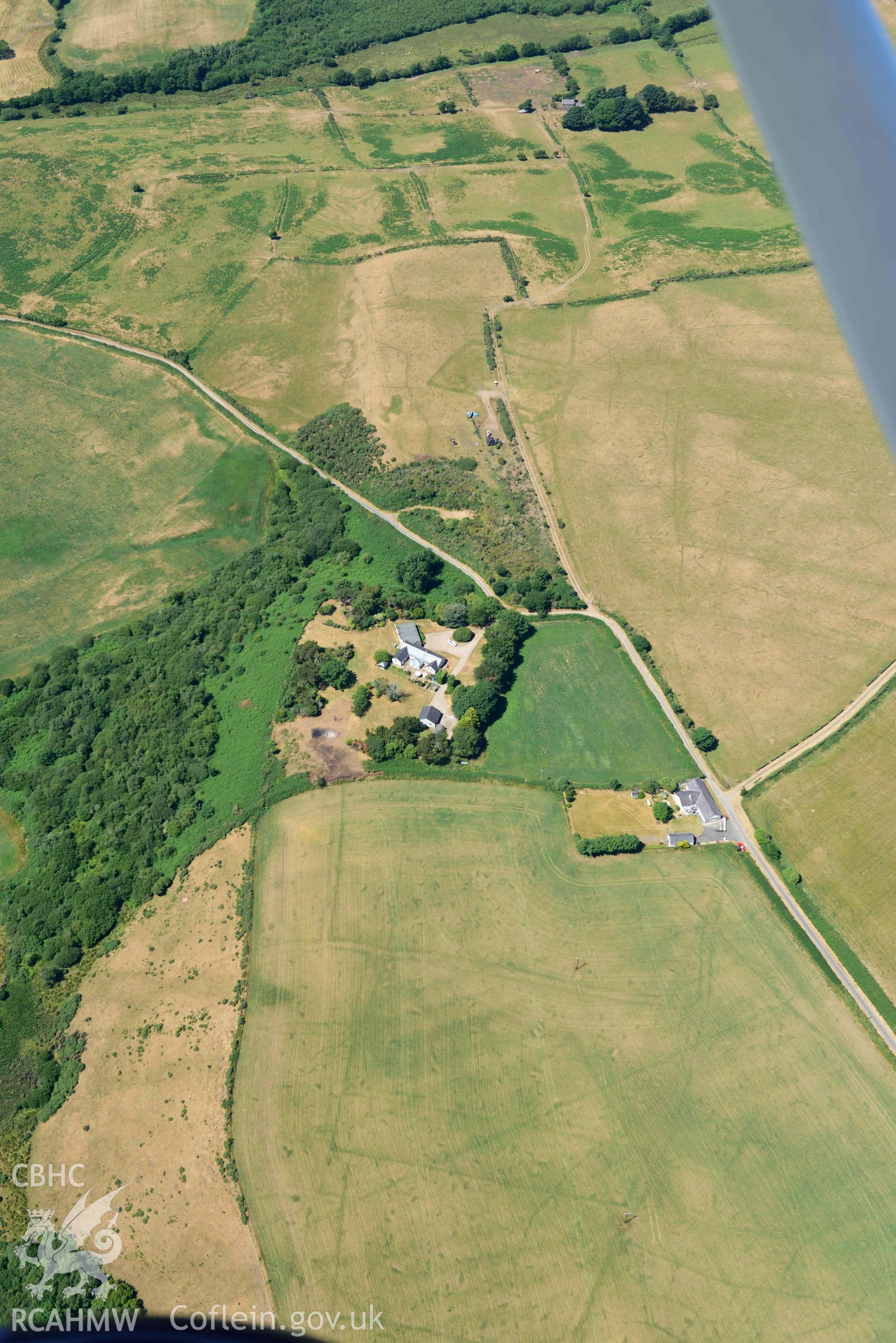 Aerial photograph: Pen Bryn Adda field system. Crown: CHERISH PROJECT 2018. Produced with EU funds through the Ireland Wales Co-operation Programme 2014-2020 (NGR SH332359)