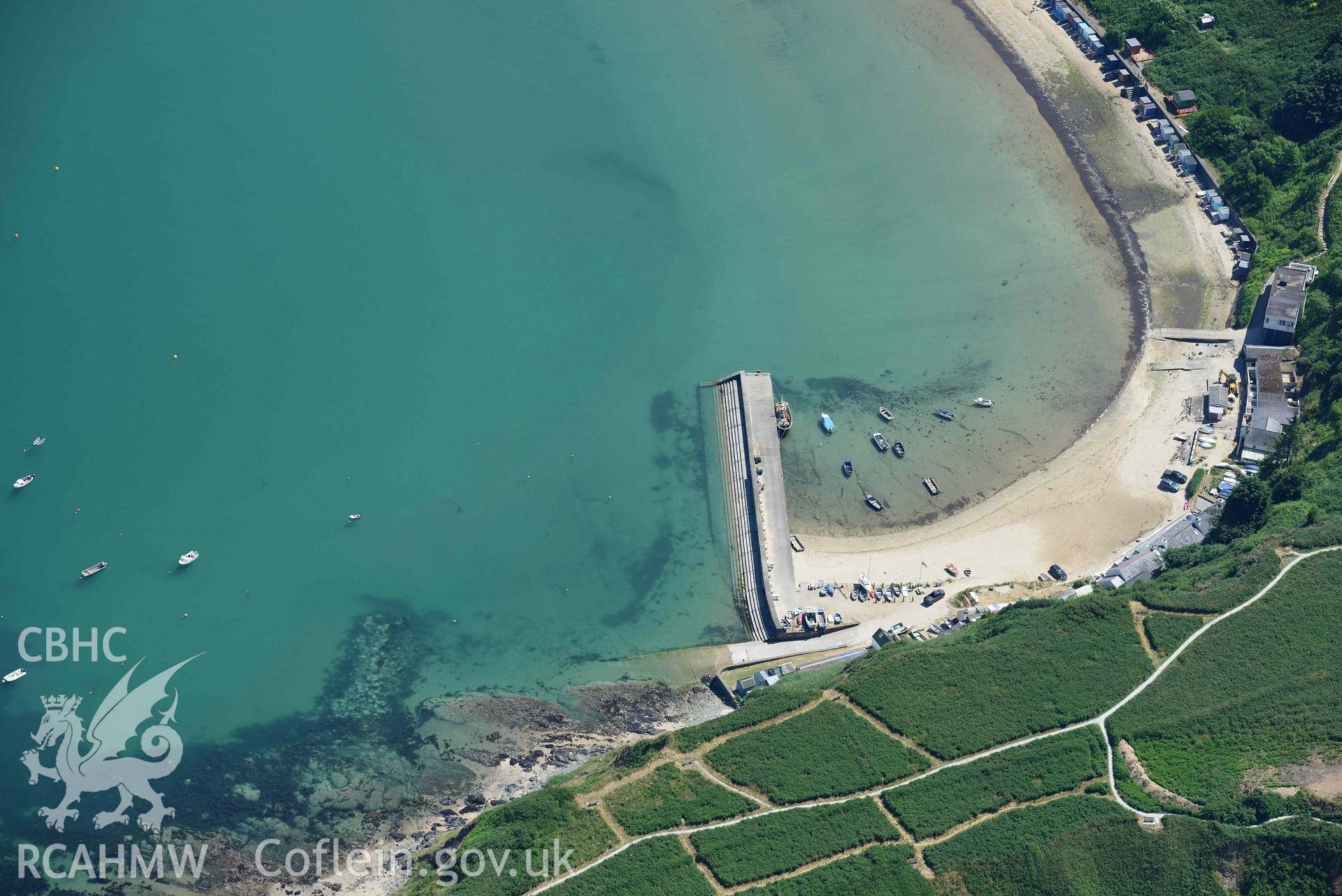 Aerial photograph: Trevor Pier. Crown: CHERISH PROJECT 2018. Produced with EU funds through the Ireland Wales Co-operation Programme 2014-2020 (NGR SH375474)