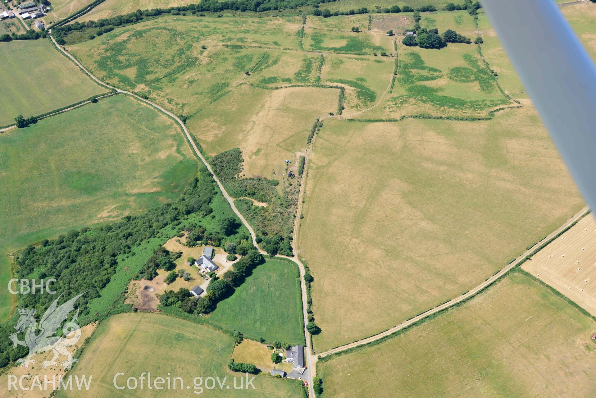 Aerial photograph: Pen Bryn Adda field system. Crown: CHERISH PROJECT 2018. Produced with EU funds through the Ireland Wales Co-operation Programme 2014-2020 (NGR SH335362)