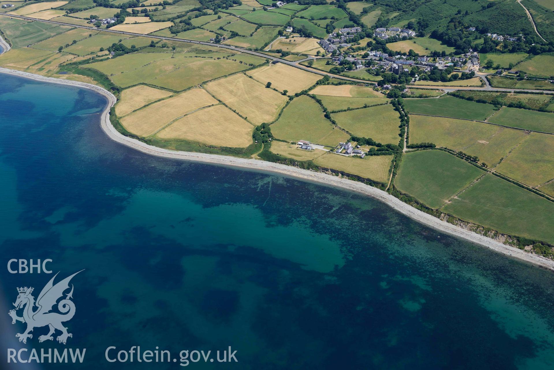 Aerial photograph: Clynnog Fawr fish trap. Crown: CHERISH PROJECT 2018. Produced with EU funds through the Ireland Wales Co-operation Programme 2014-2020 (NGR SH407498)