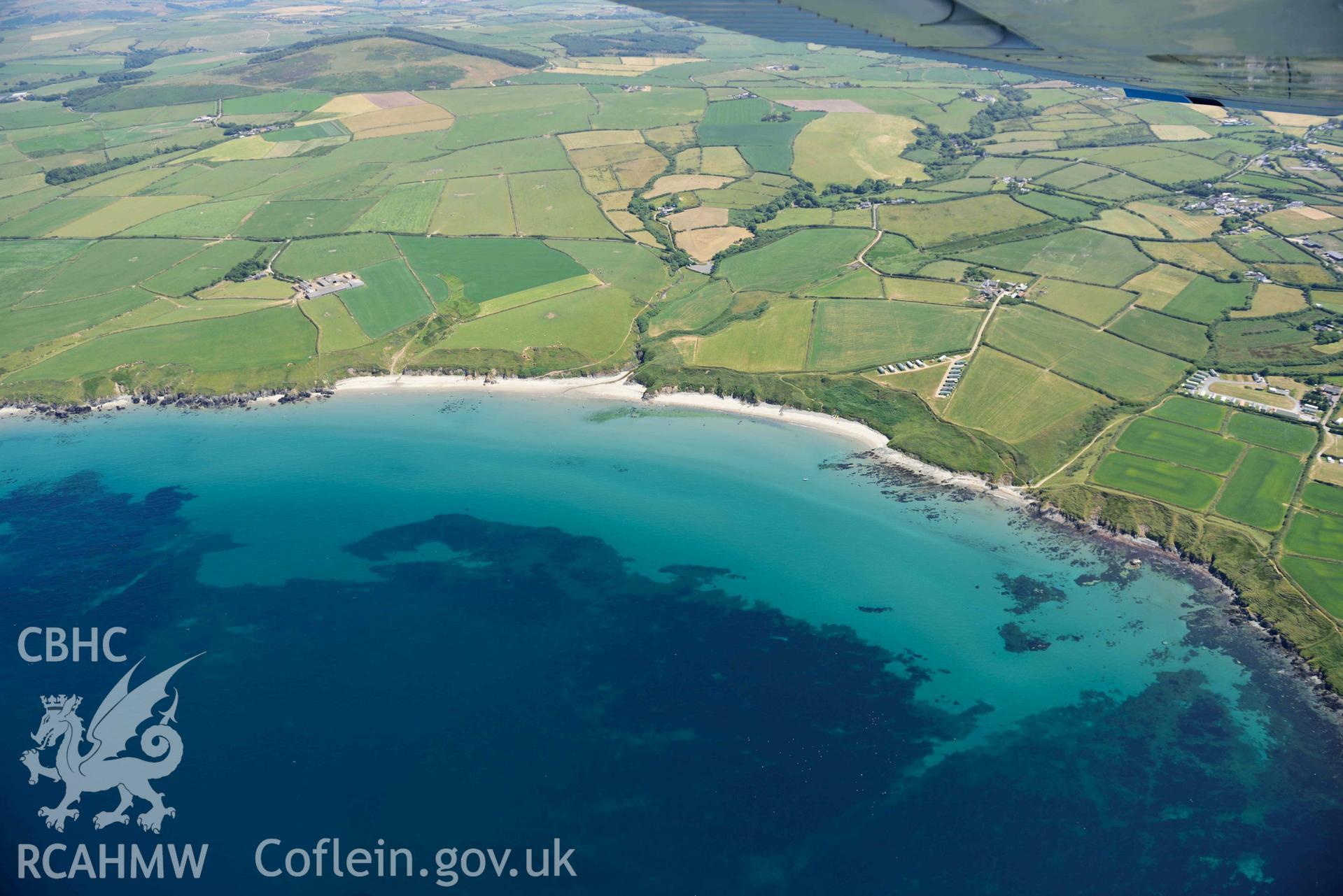 Aerial photograph: Porth Colmon and Morfa hamlets. Crown: CHERISH PROJECT 2018. Produced with EU funds through the Ireland Wales Co-operation Programme 2014-2020 (NGR SH194341)